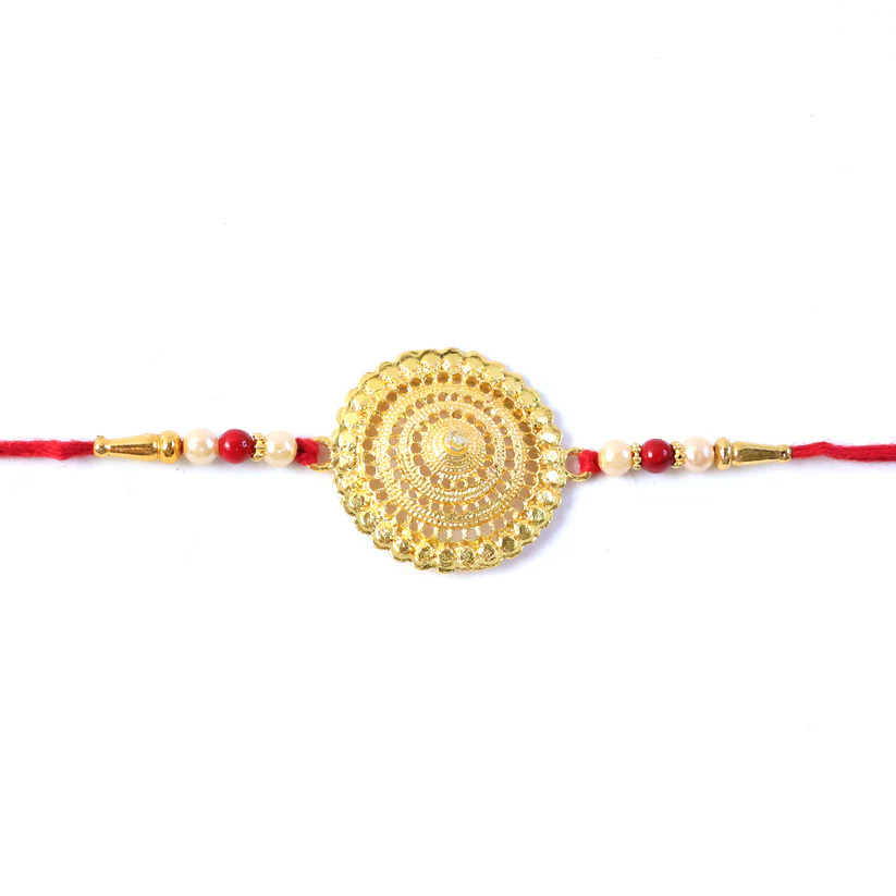 Golden Flower Rakhi – Intricate Design, Skin Friendly Thread for Brothers - Image 6