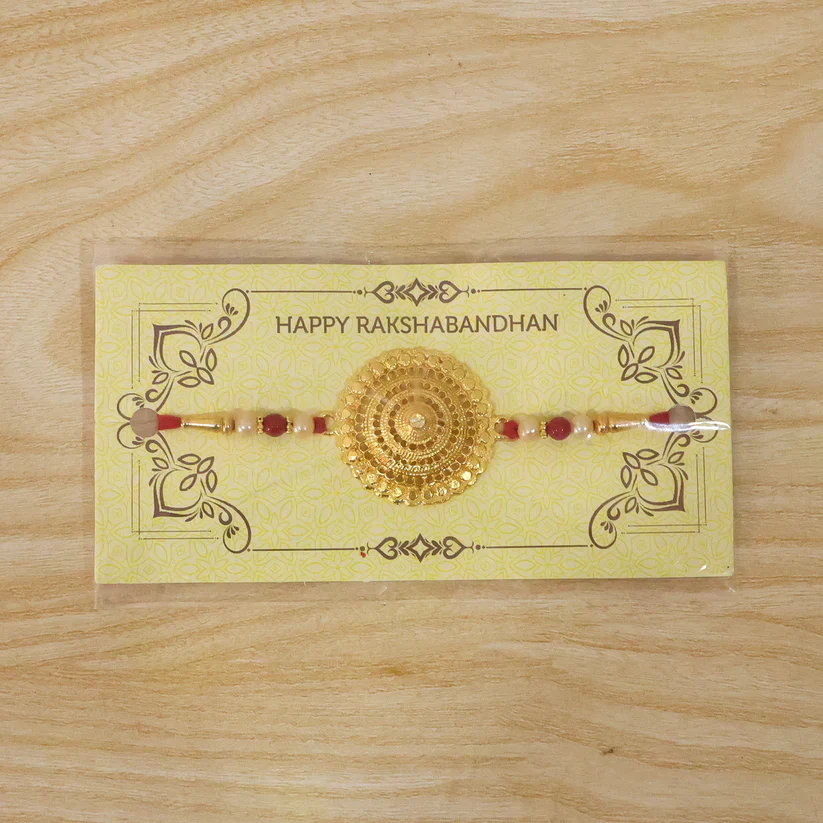 Golden Flower Rakhi – Intricate Design, Skin Friendly Thread for Brothers - Image 7