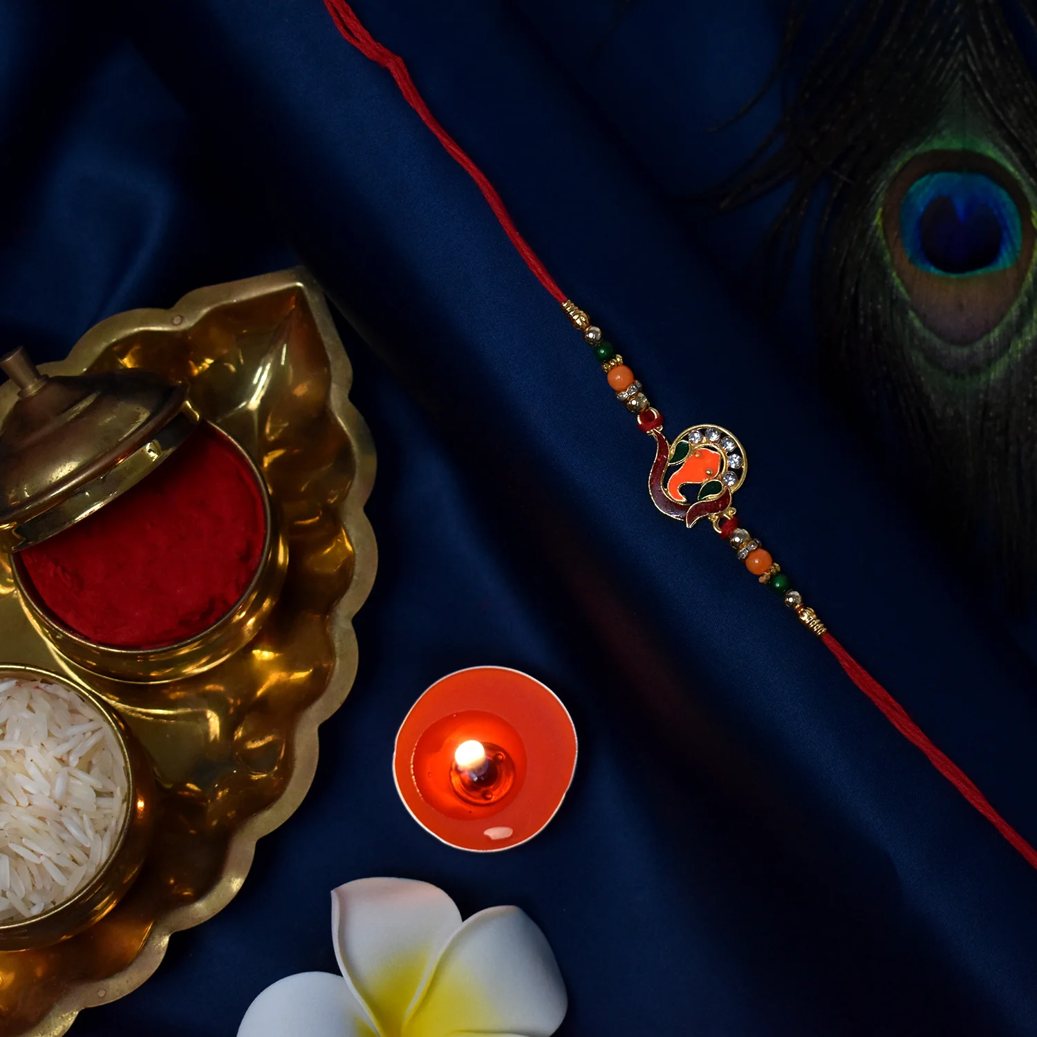 Golden Ganesha Rakhi – Vibrant Beads & Stone Detailing for Rakshabandhan - Image 4