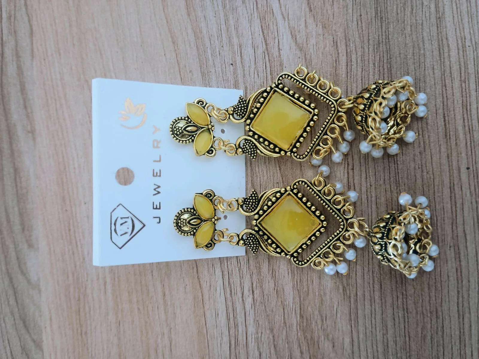 Golden Glow Jhumka Earrings – Traditional Oxidized Pearl Drop Dangles - Image 7