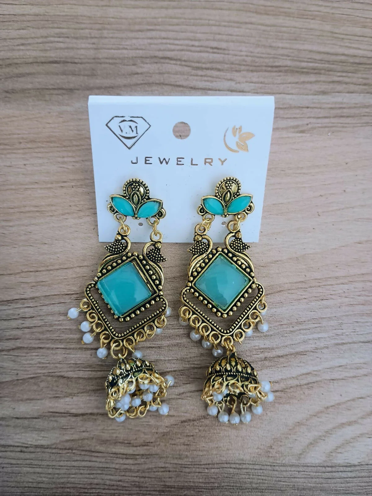 Golden Glow Jhumka Earrings – Traditional Oxidized Pearl Drop Dangles - Image 8