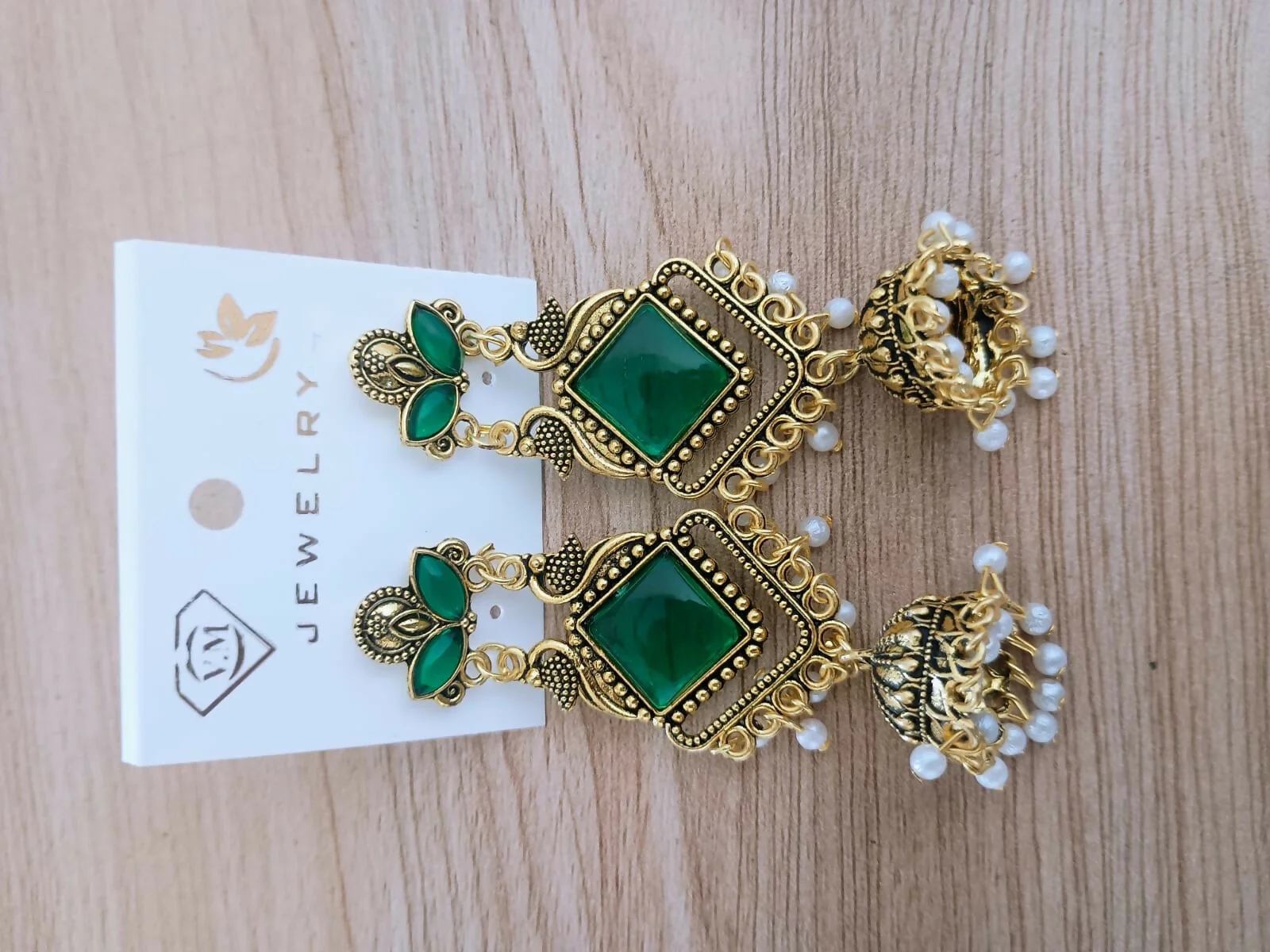 Golden Glow Jhumka Earrings – Traditional Oxidized Pearl Drop Dangles - Image 9