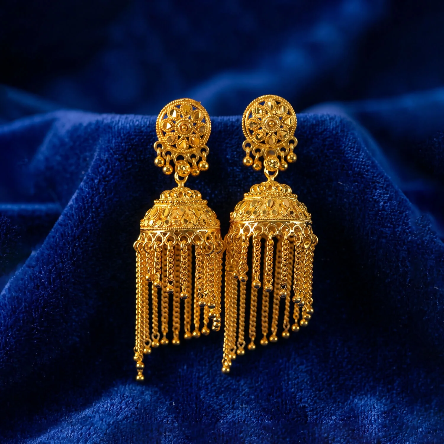 Golden Long Tassel Jhumka Earrings – Traditional Festive Charm - Image 4