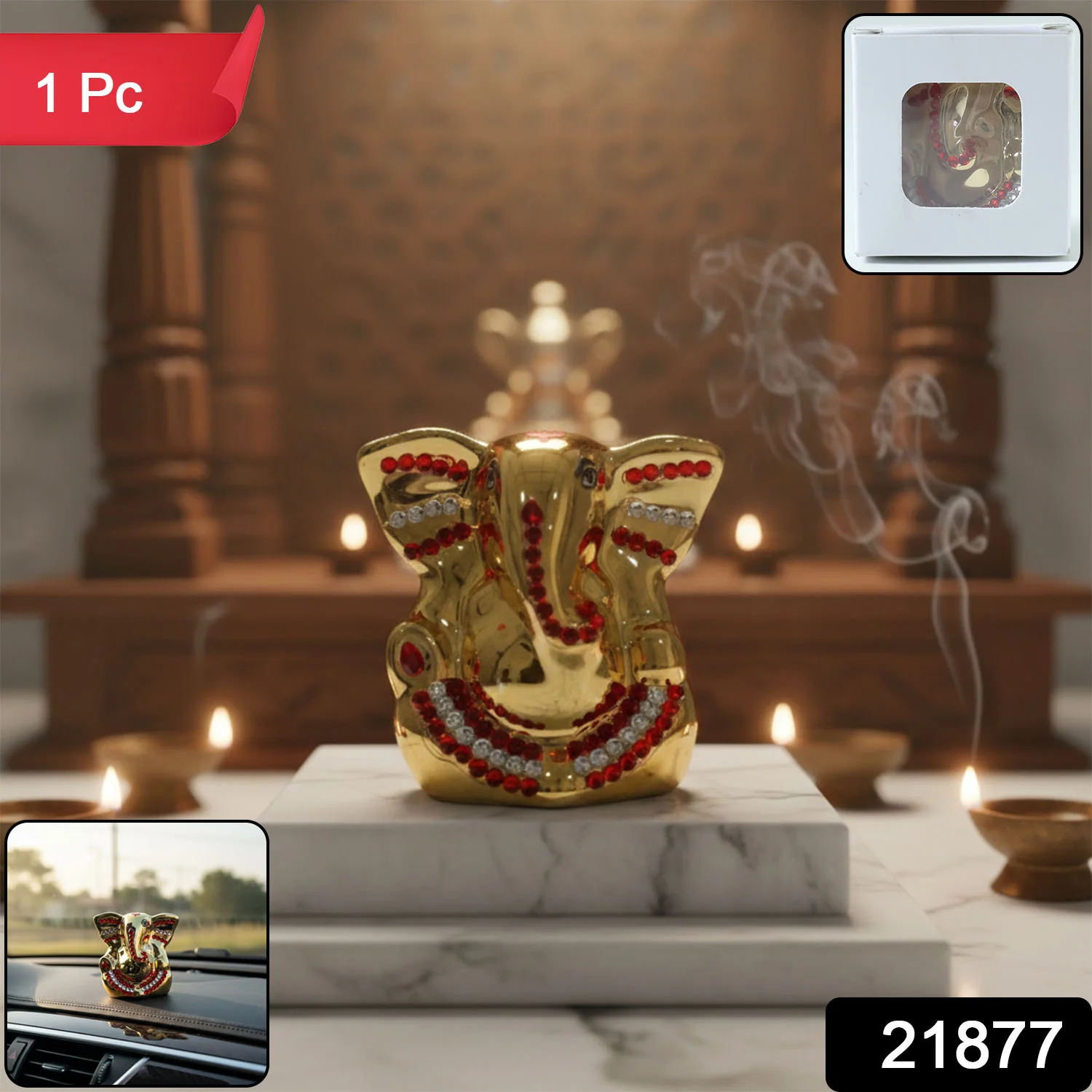 Lord Ganesha Idol – Golden Decorative Spiritual Showpiece - Image 2