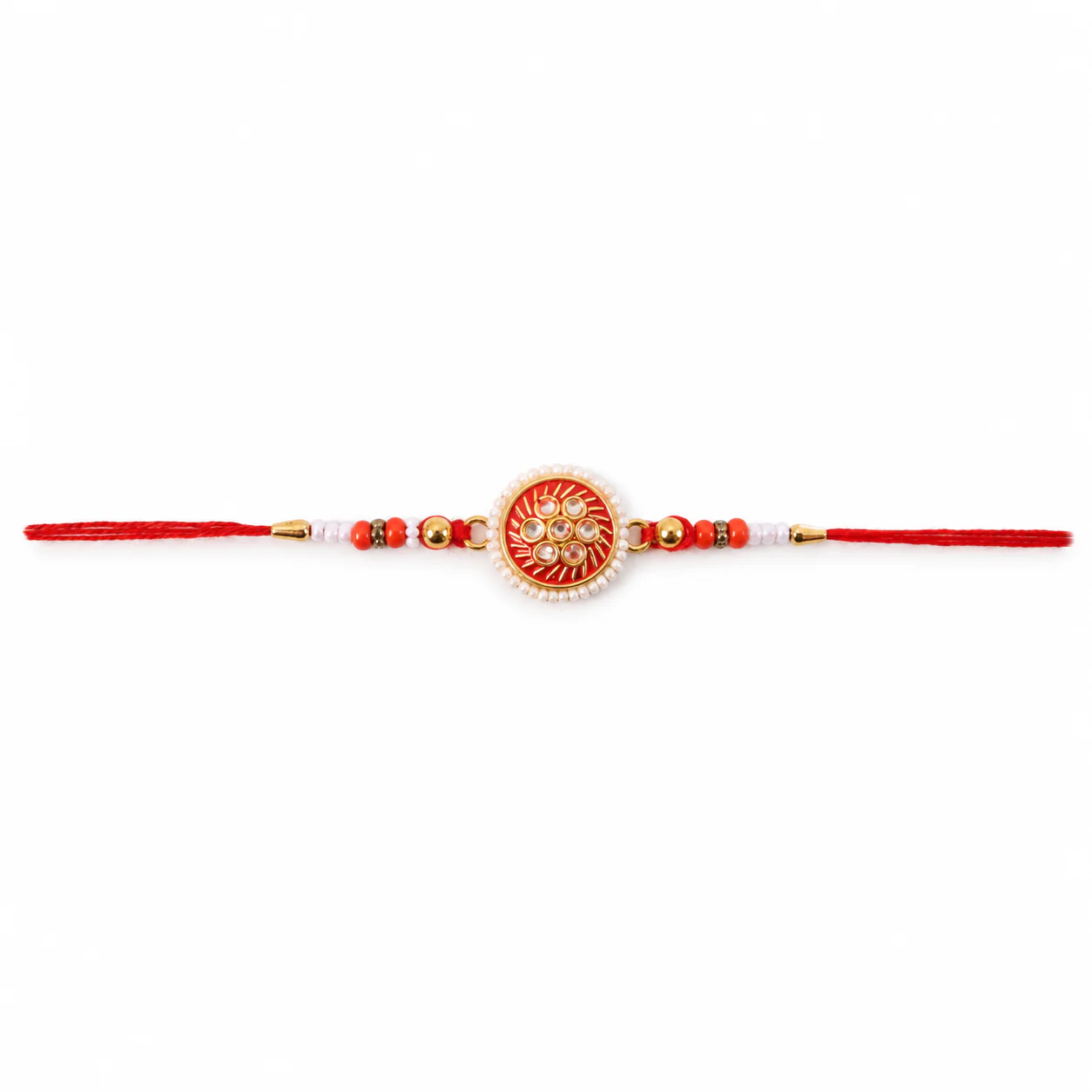 Golden Meena Kundan Pearl Rakhi, Elegant & Lightweight for Raksha - Image 5