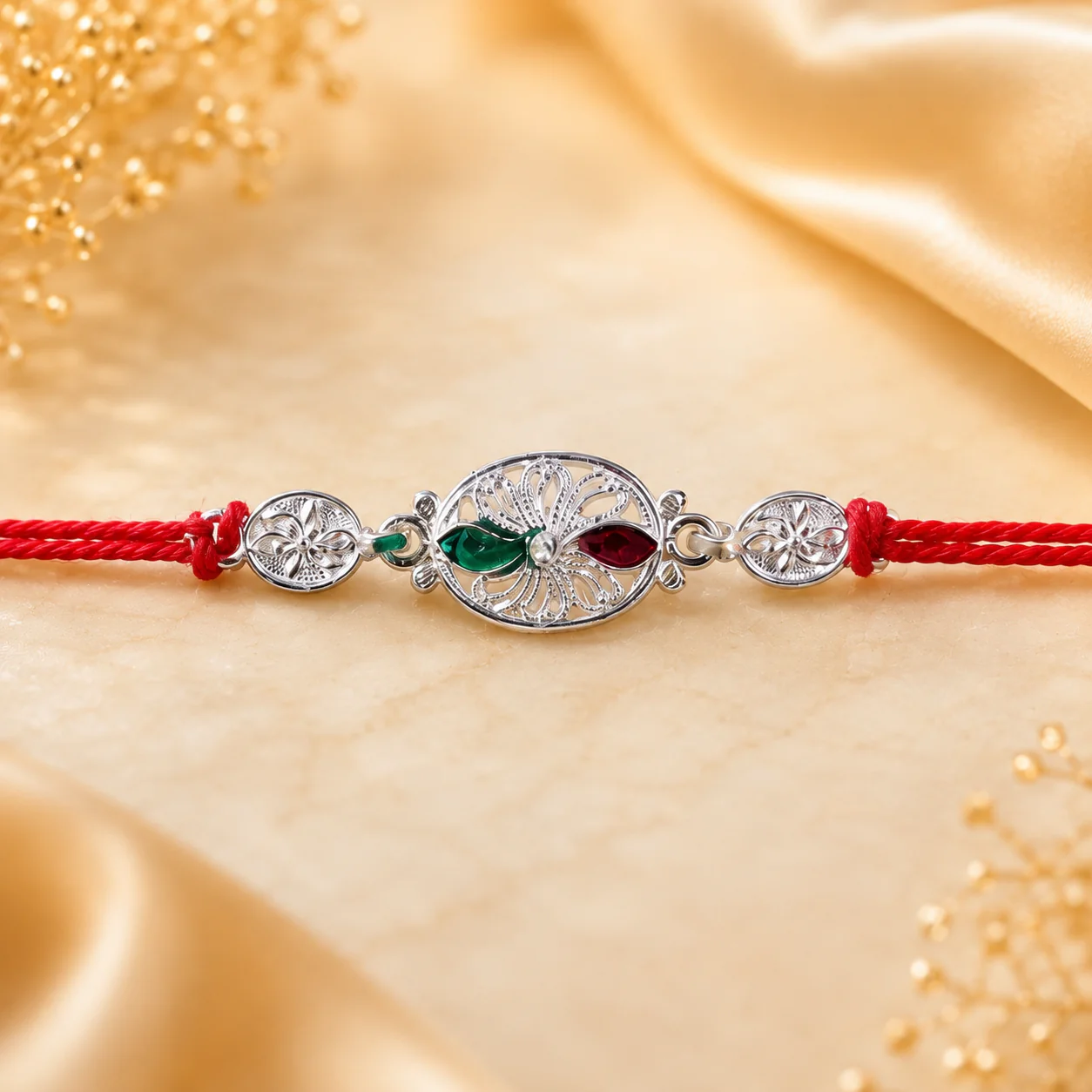 Golden Meena Kundan Pearl Rakhi, Elegant & Lightweight for Raksha - Image 7