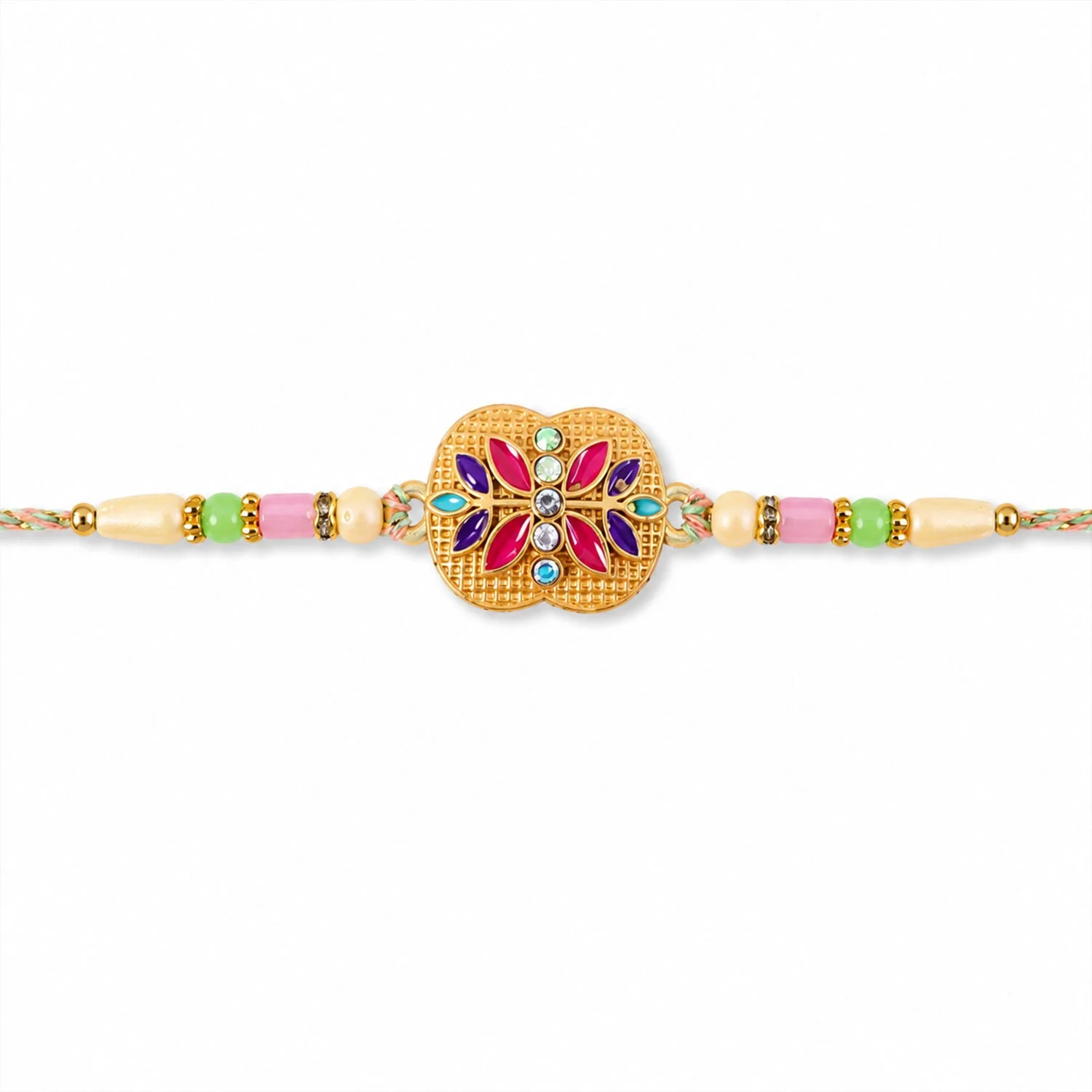 Golden Meenakari Floral Rakhi – Elegant Design for Brotherhood - Image 5