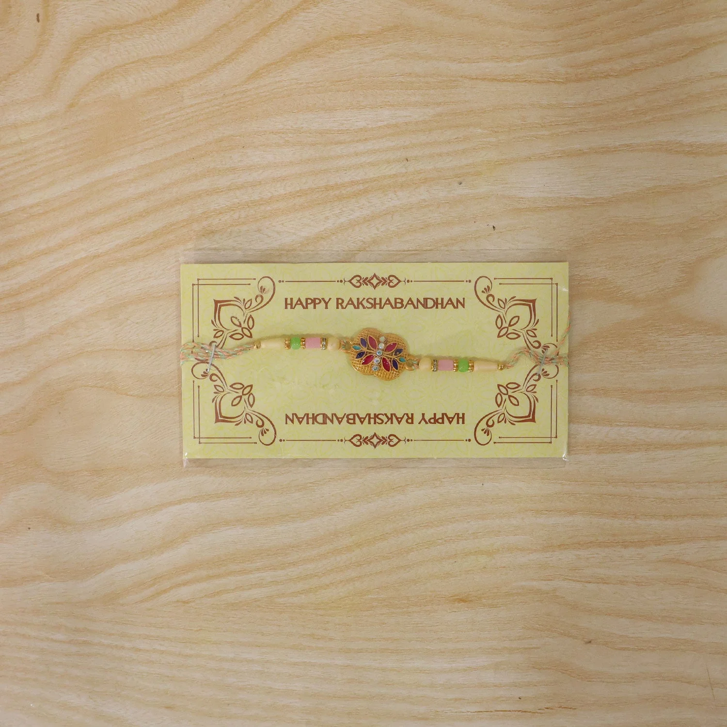 Golden Meenakari Floral Rakhi – Elegant Design for Brotherhood - Image 6