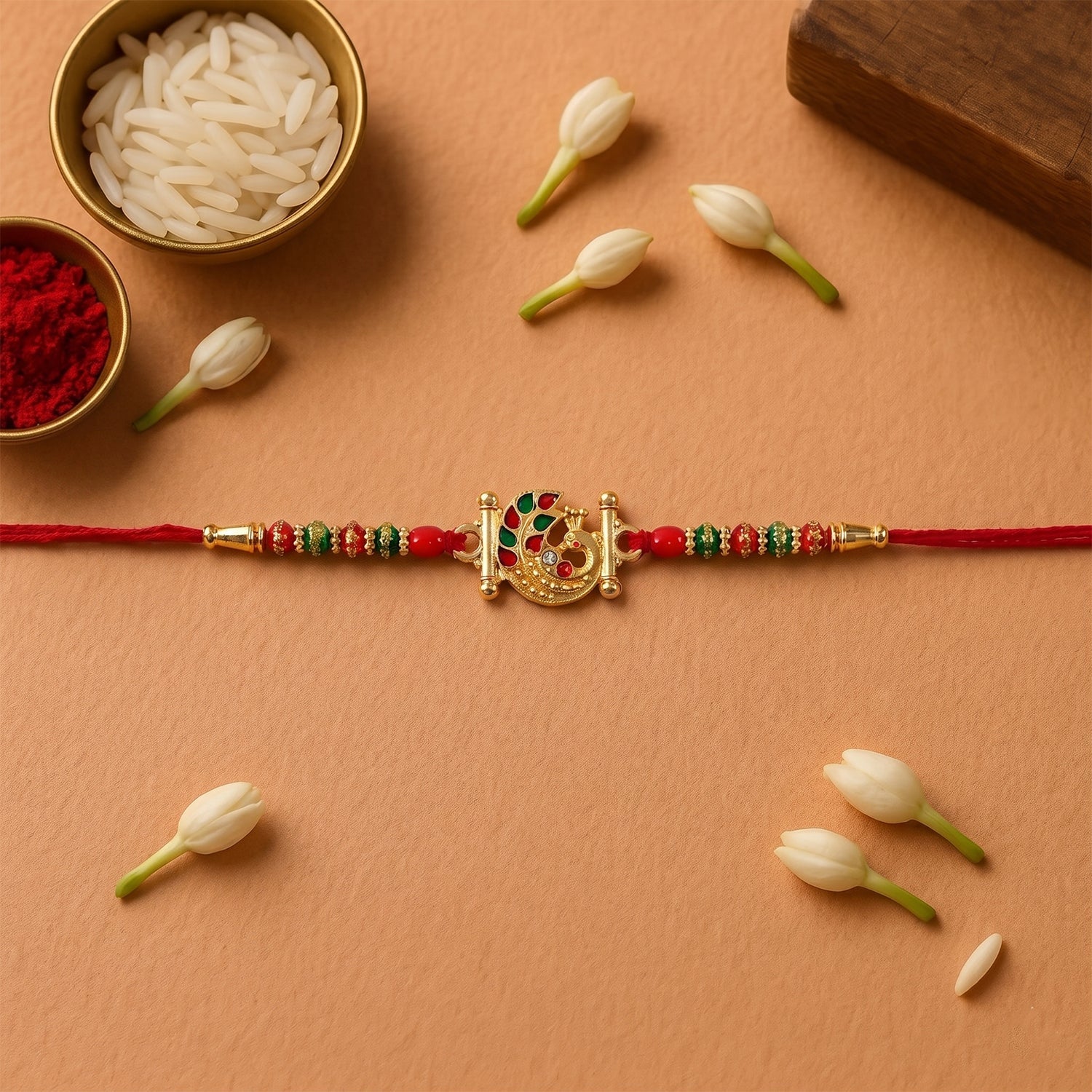 Rakhi – Traditional thread with decorative peacock centerpiece - Image 2
