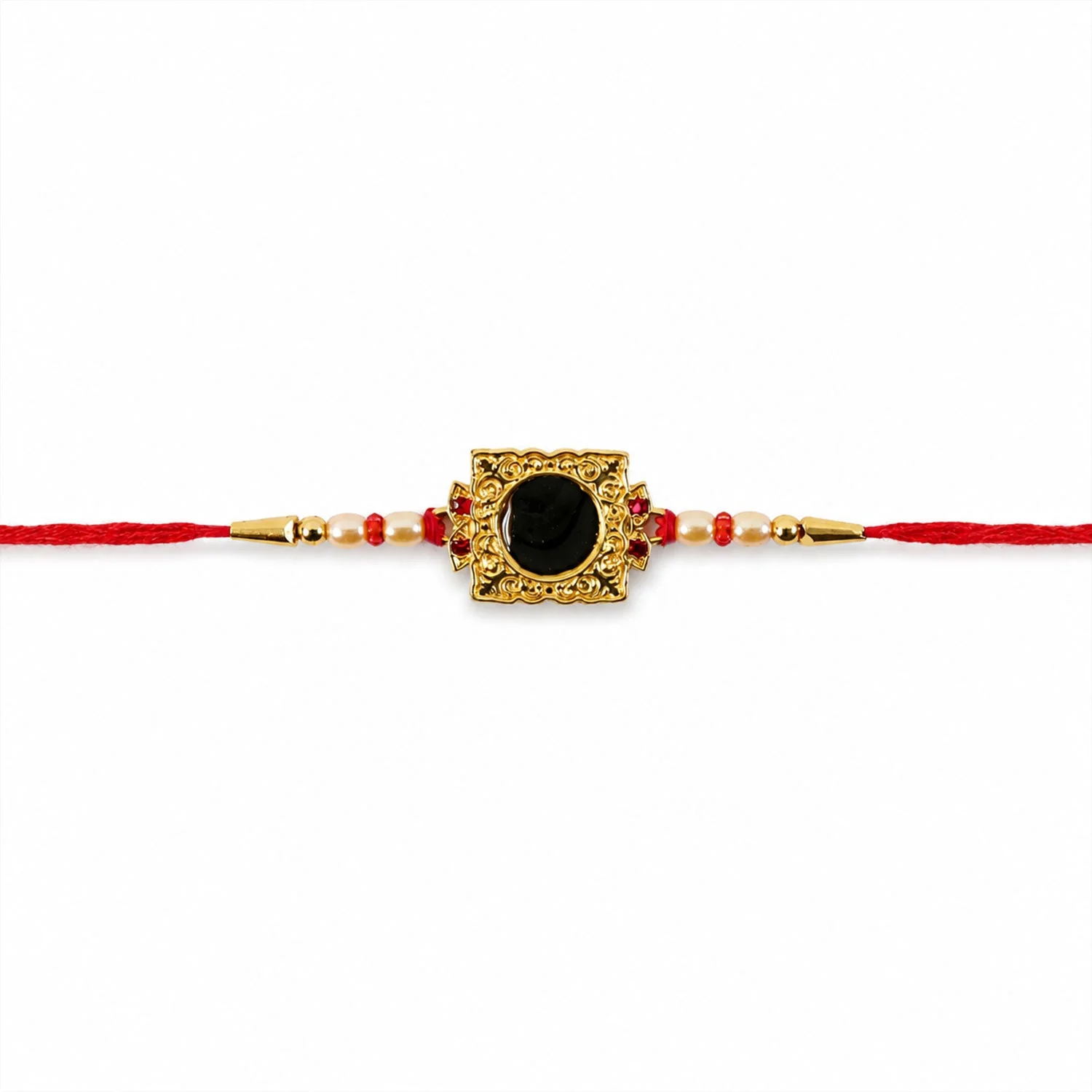 Golden Square Frame Pearls Rakhi – Elegant & Traditional Design - Image 5