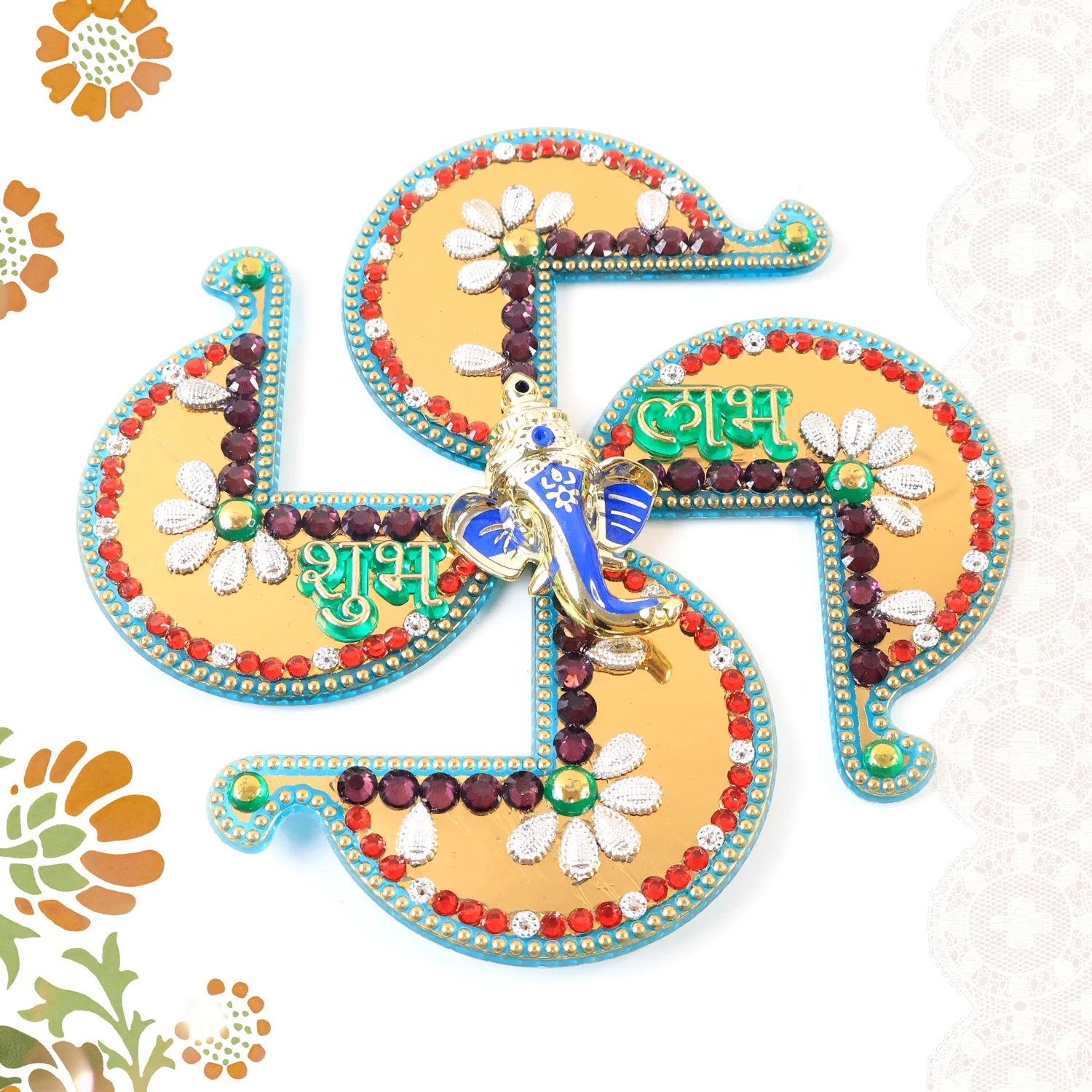 Golden Swastik Shubh Labh Wall Hanging – Ganesh Idol Decor for Prosperity - Image 7