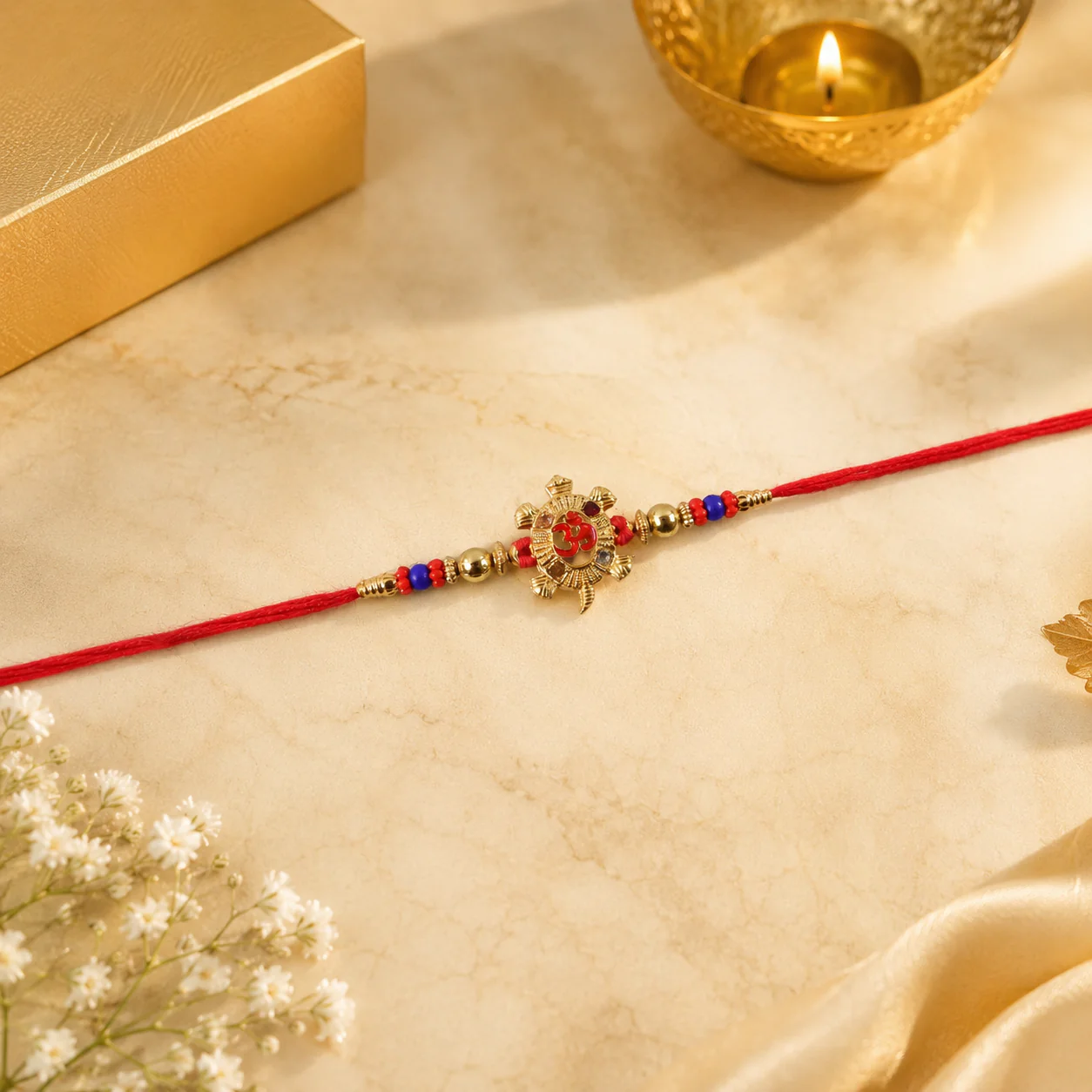 Rakhi – Gold Tortoise Om Meena Beaded Charm for Raksha Bandhan - Image 2