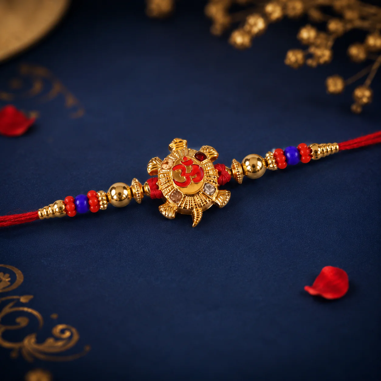 Rakhi – Gold Tortoise Om Meena Beaded Charm for Raksha Bandhan - Image 3