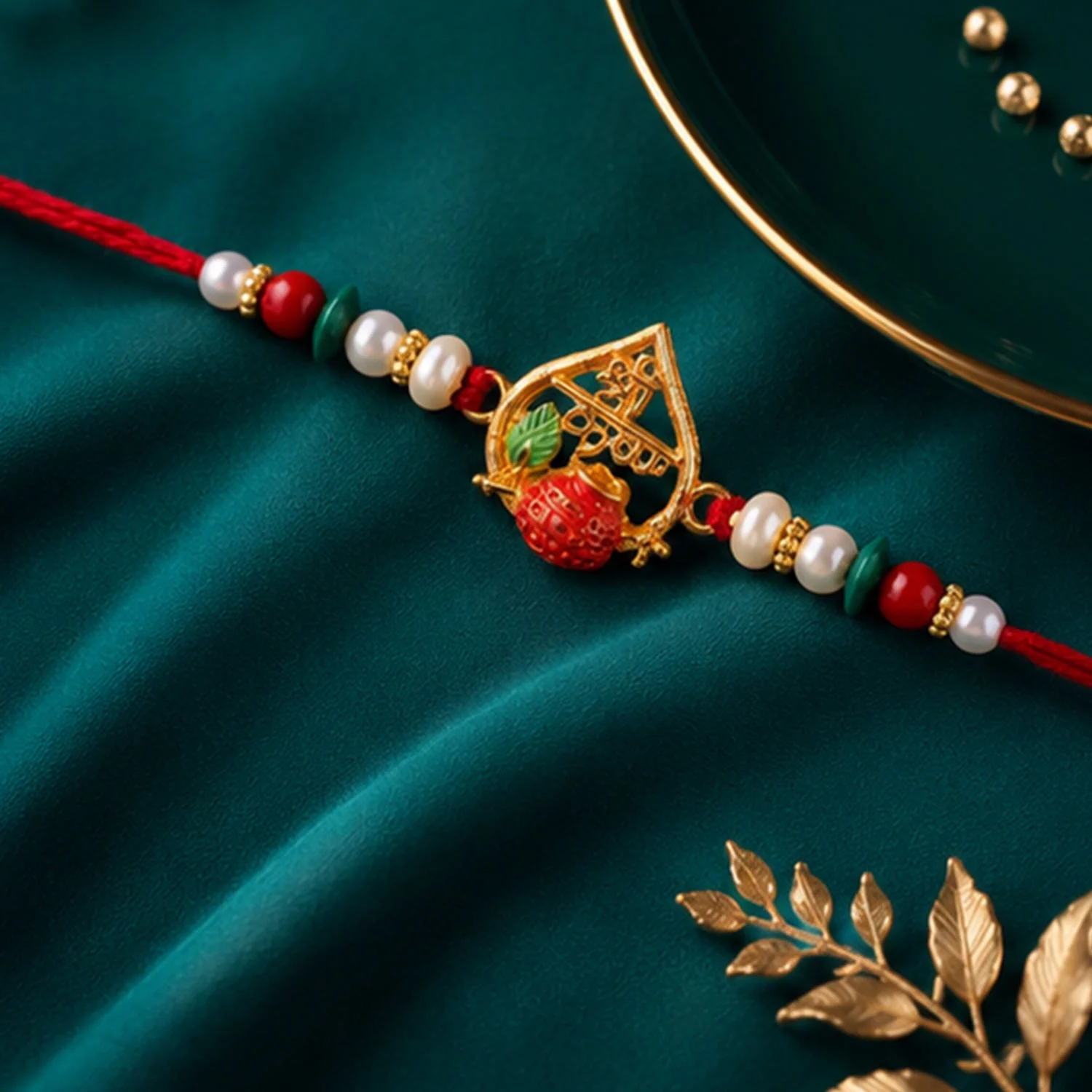 Golden Veer Meenakari Heart Rakhi – Elegant Festive Gift for Brothers - Image 3