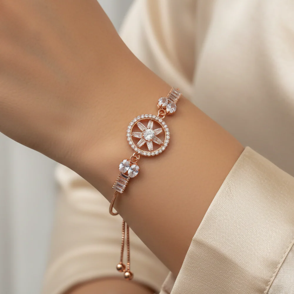 AD Bracelet – Elegant Flower Motif Sparkle for Women - Image 2