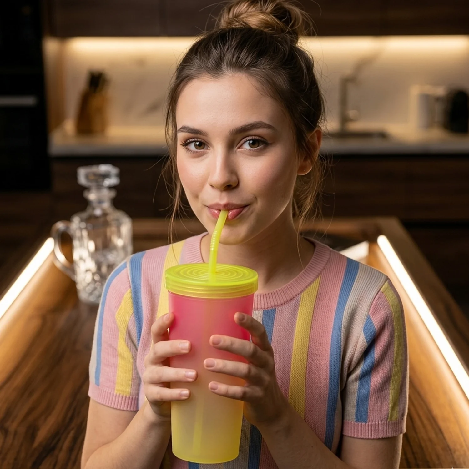 Gradient Plastic Drinking Tumbler – Reusable & Spill Proof - Image 3