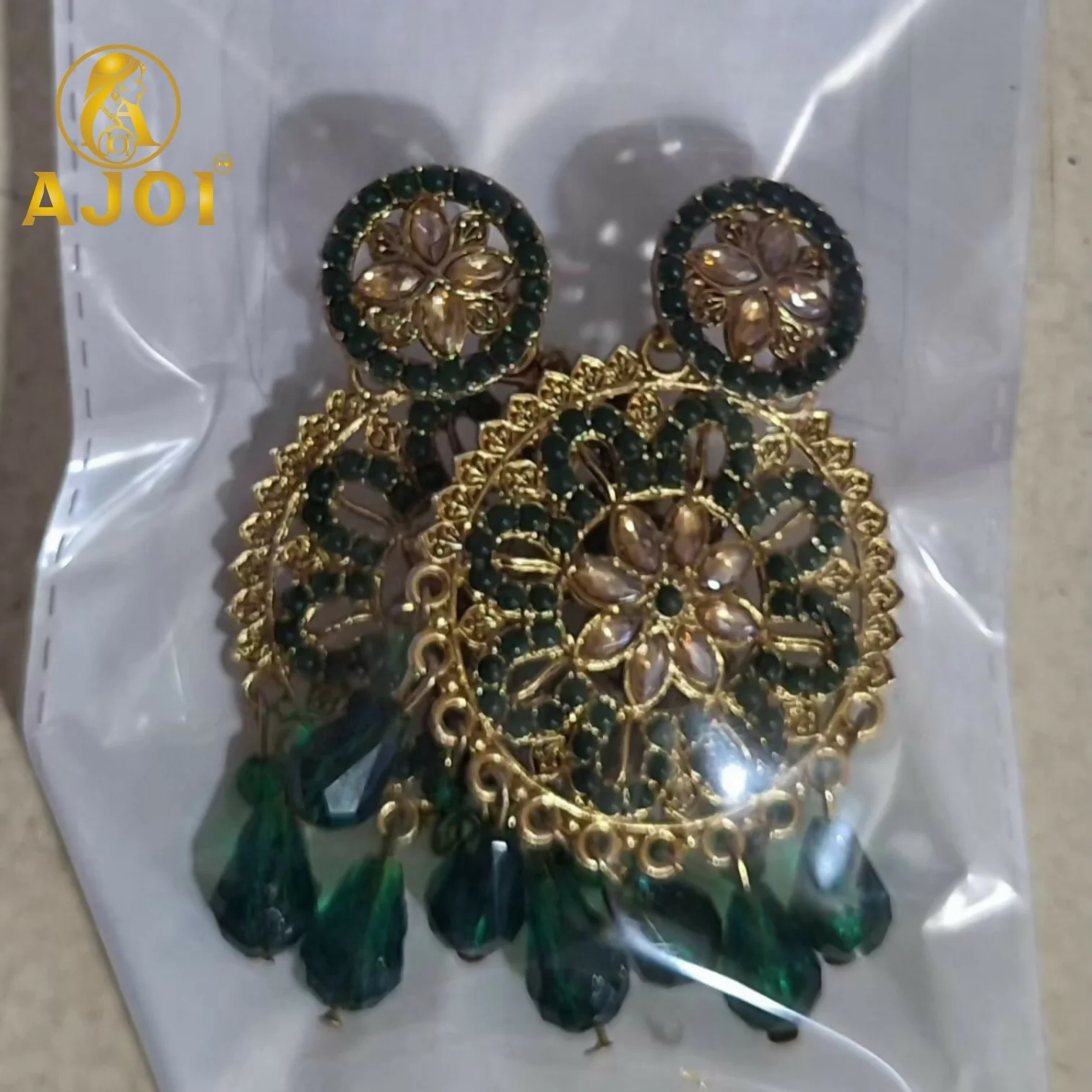 Green Floral Earrings – Elegant floral design with crystal embellishments - Image 5
