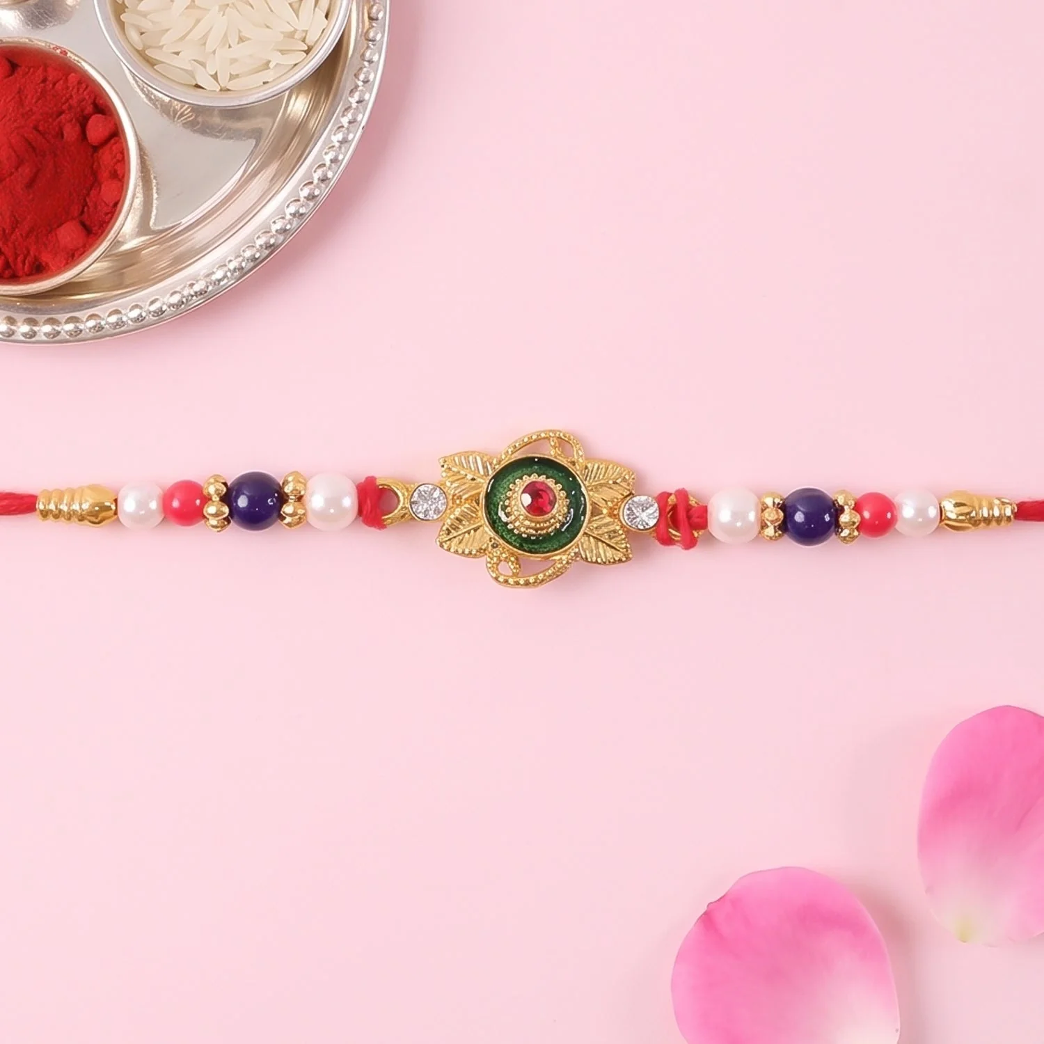 Green Kundan Beads Charm Rakhi for Brother Bhai Raksha Bandhan Festival Special Gift - Image 5