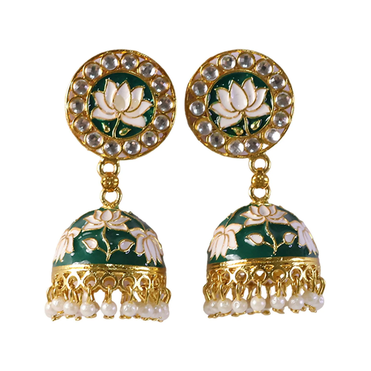 Jhumka Earrings – Festive Gold Tone with Pearl Drop Elegance - Image 4