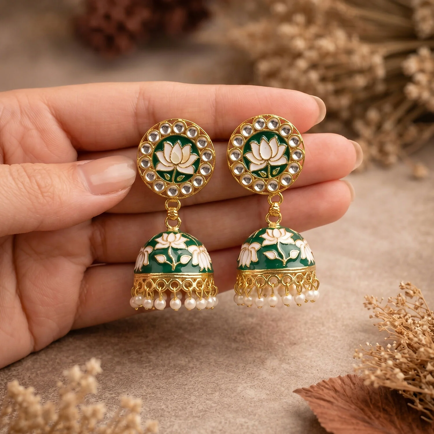 Jhumka Earrings – Festive Gold Tone with Pearl Drop Elegance - Image 5