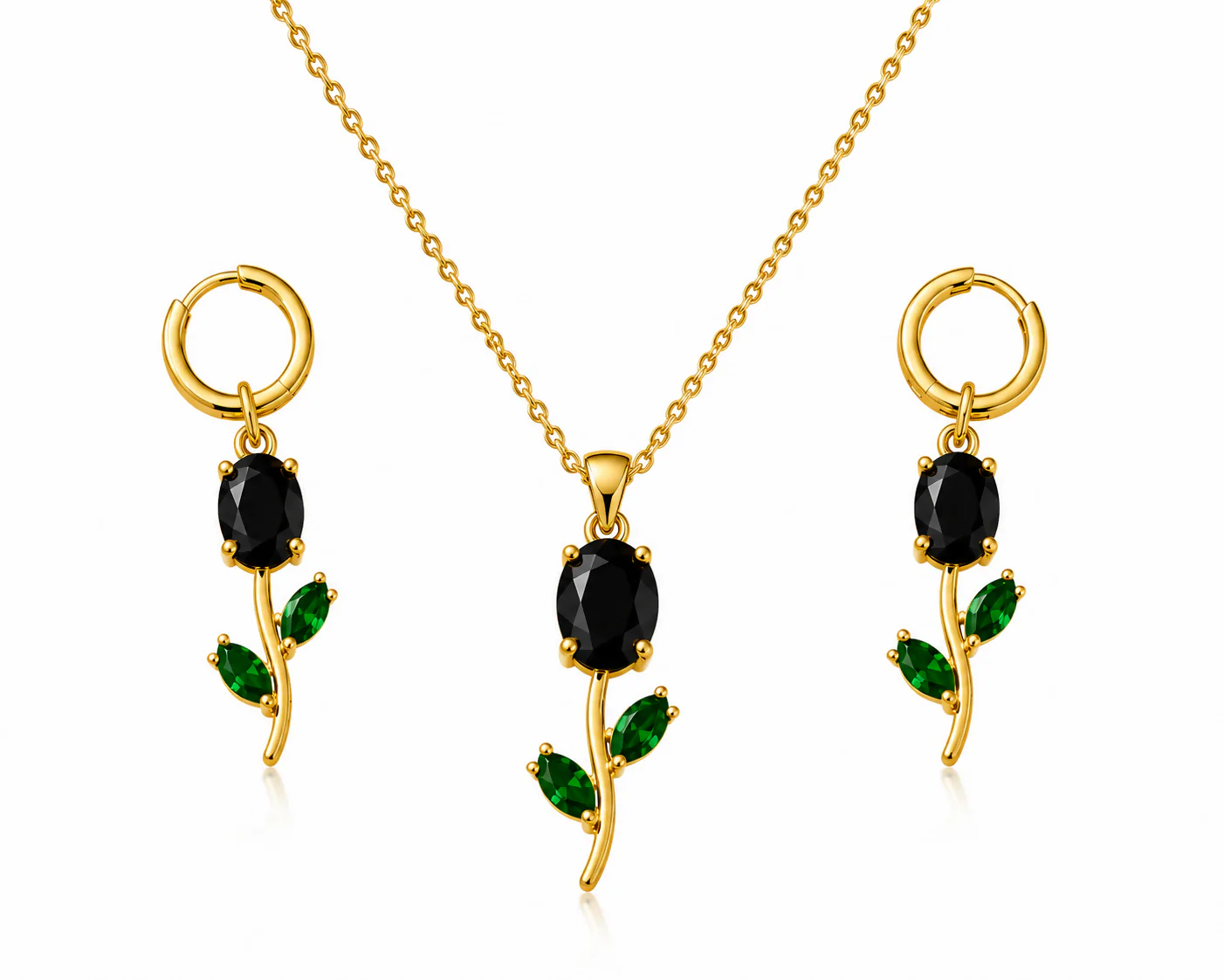 Green Stone Necklace Set – Floral Pendant with Matching Earrings - Image 4
