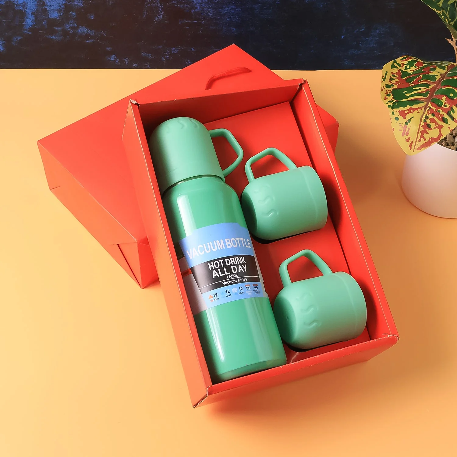 Vacuum Flask Set – Stainless Steel Thermos with 3 Cups, 500ml - Image 4