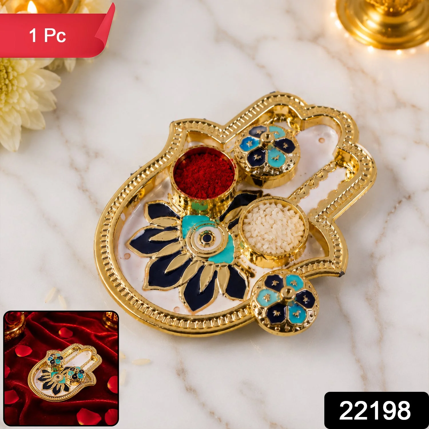 Hand Shaped Kankavati – Elegant Puja Storage with Enamel Work - Image 2