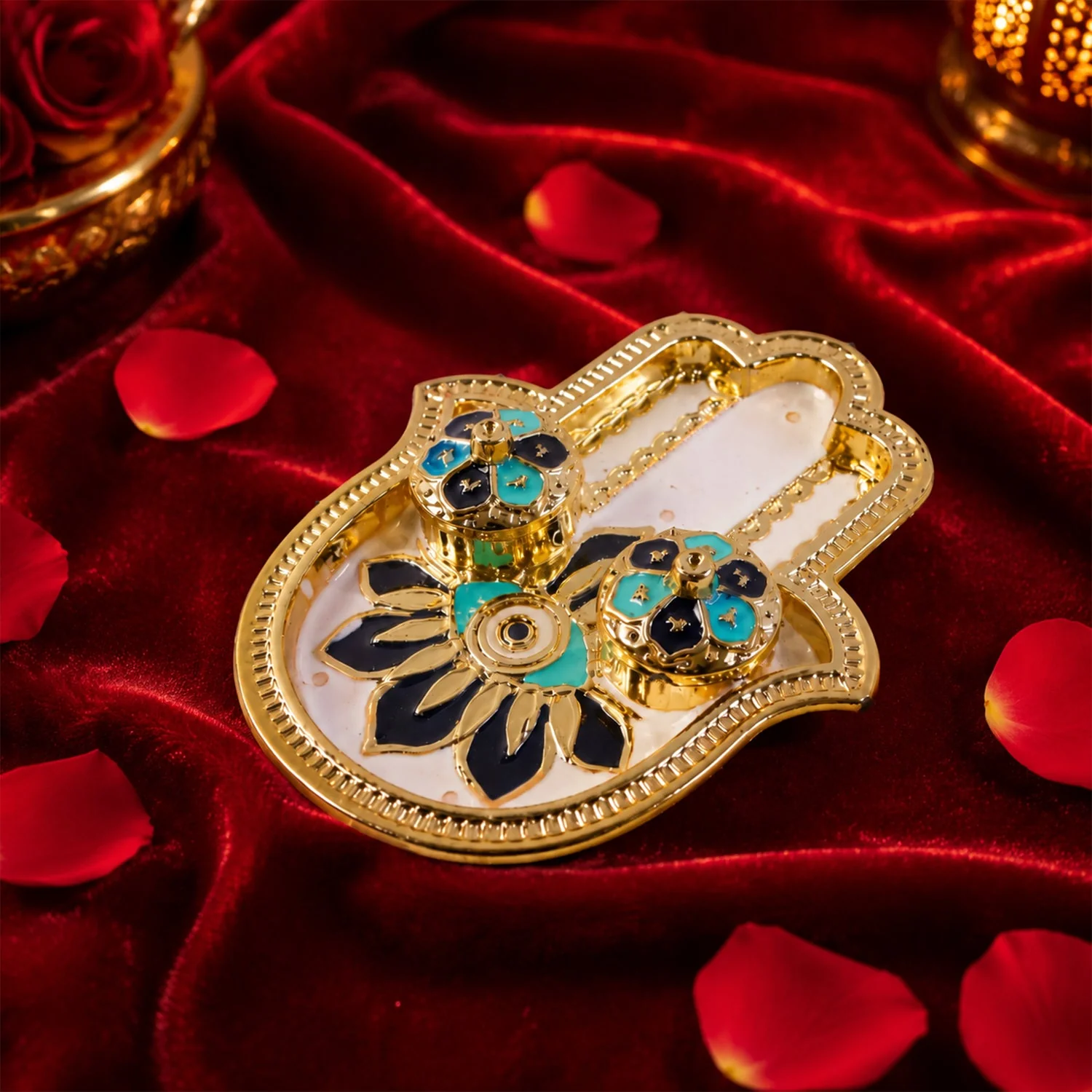 Hand Shaped Kankavati – Elegant Puja Storage with Enamel Work - Image 7