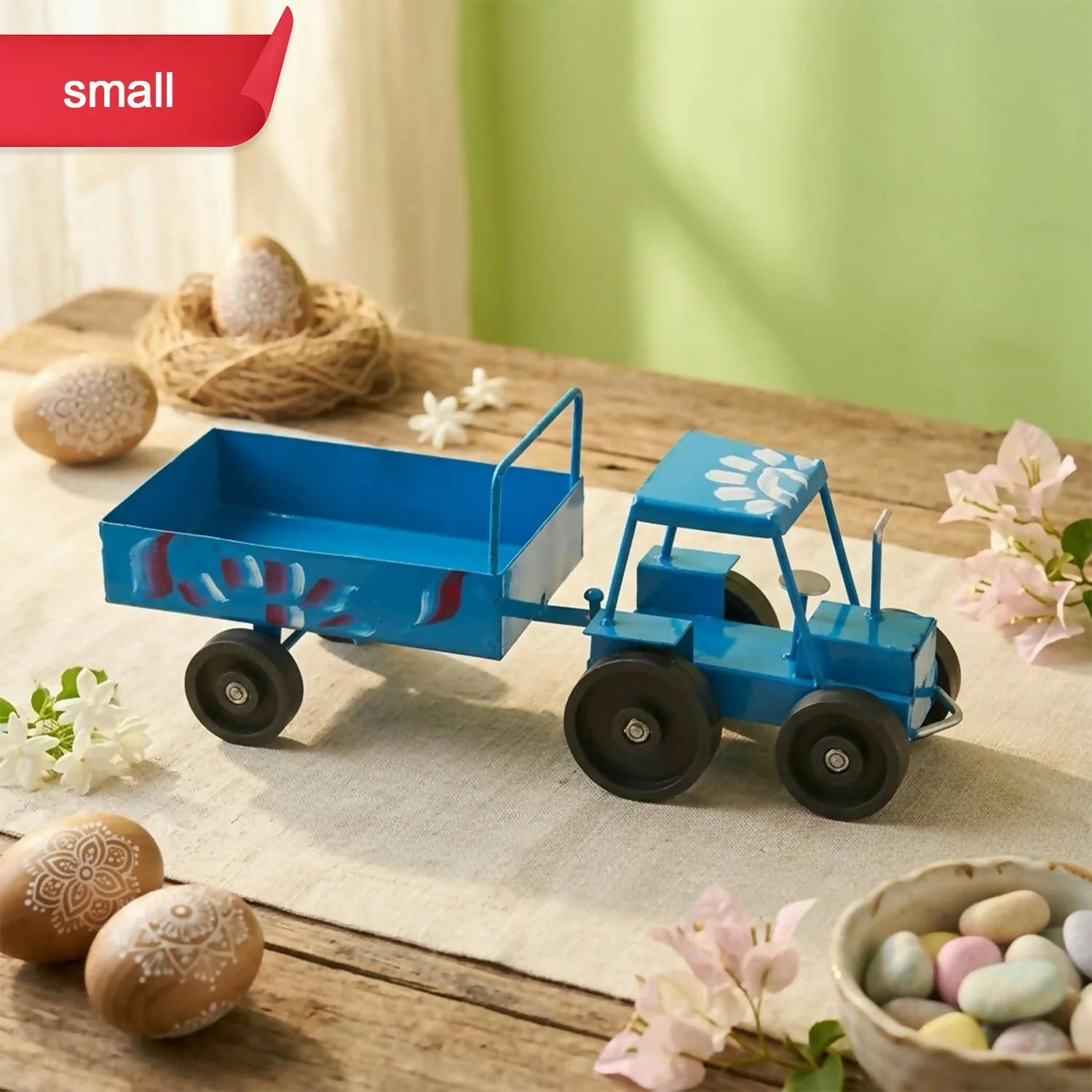 Handcrafted Blue Metal Tractor Toy – Vintage Farm Decor