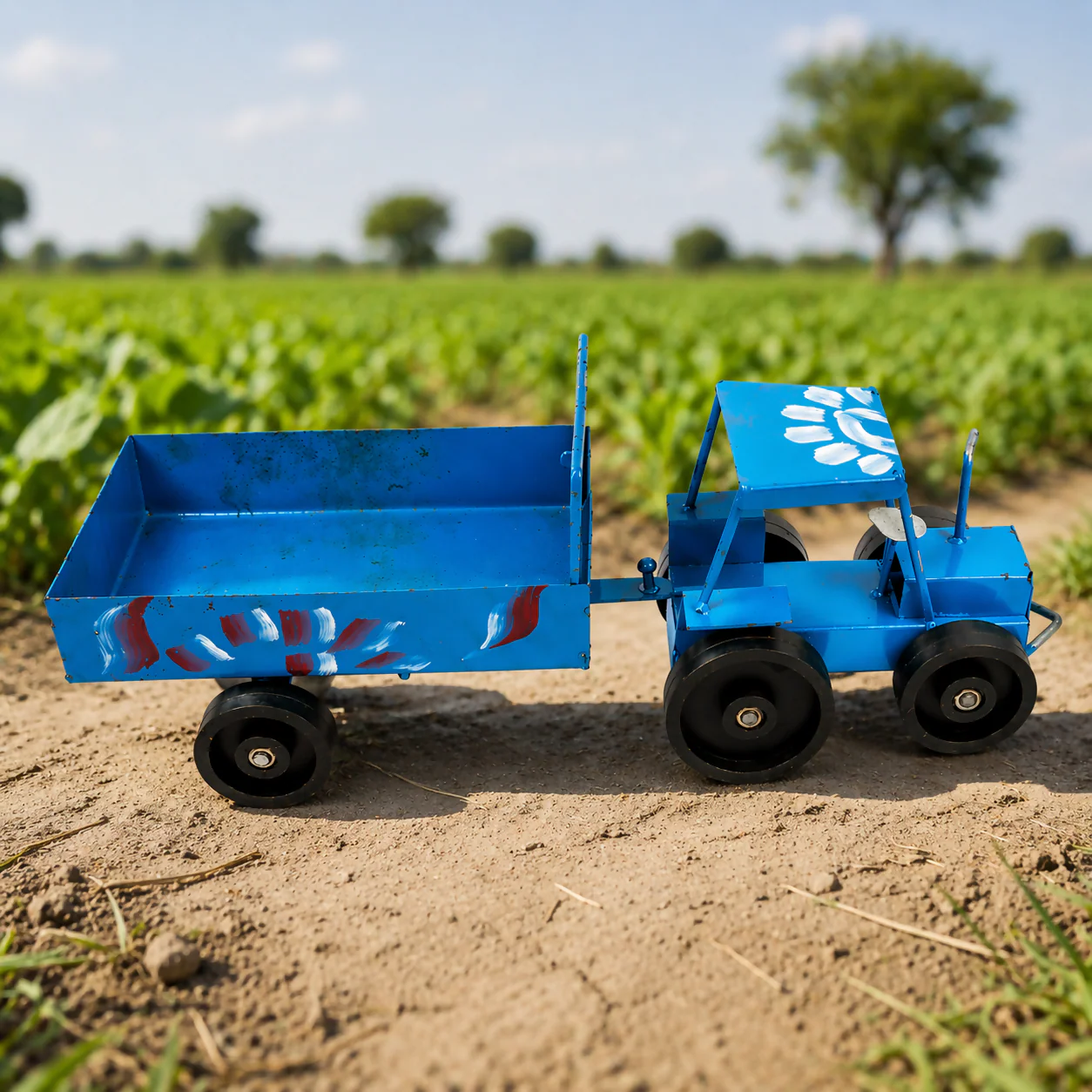 Handcrafted Blue Metal Tractor Toy – Vintage Farm Decor - Image 3