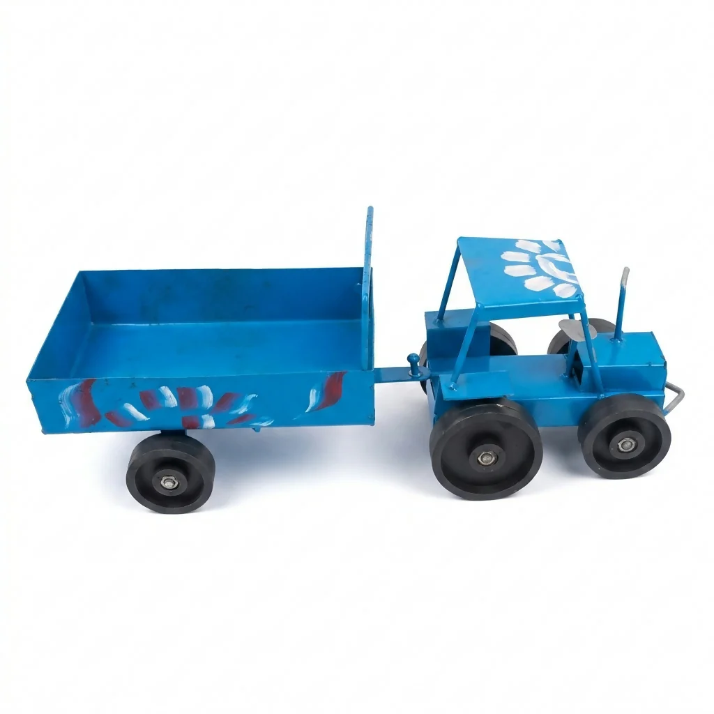 Handcrafted Blue Metal Tractor Toy – Vintage Farm Decor - Image 5