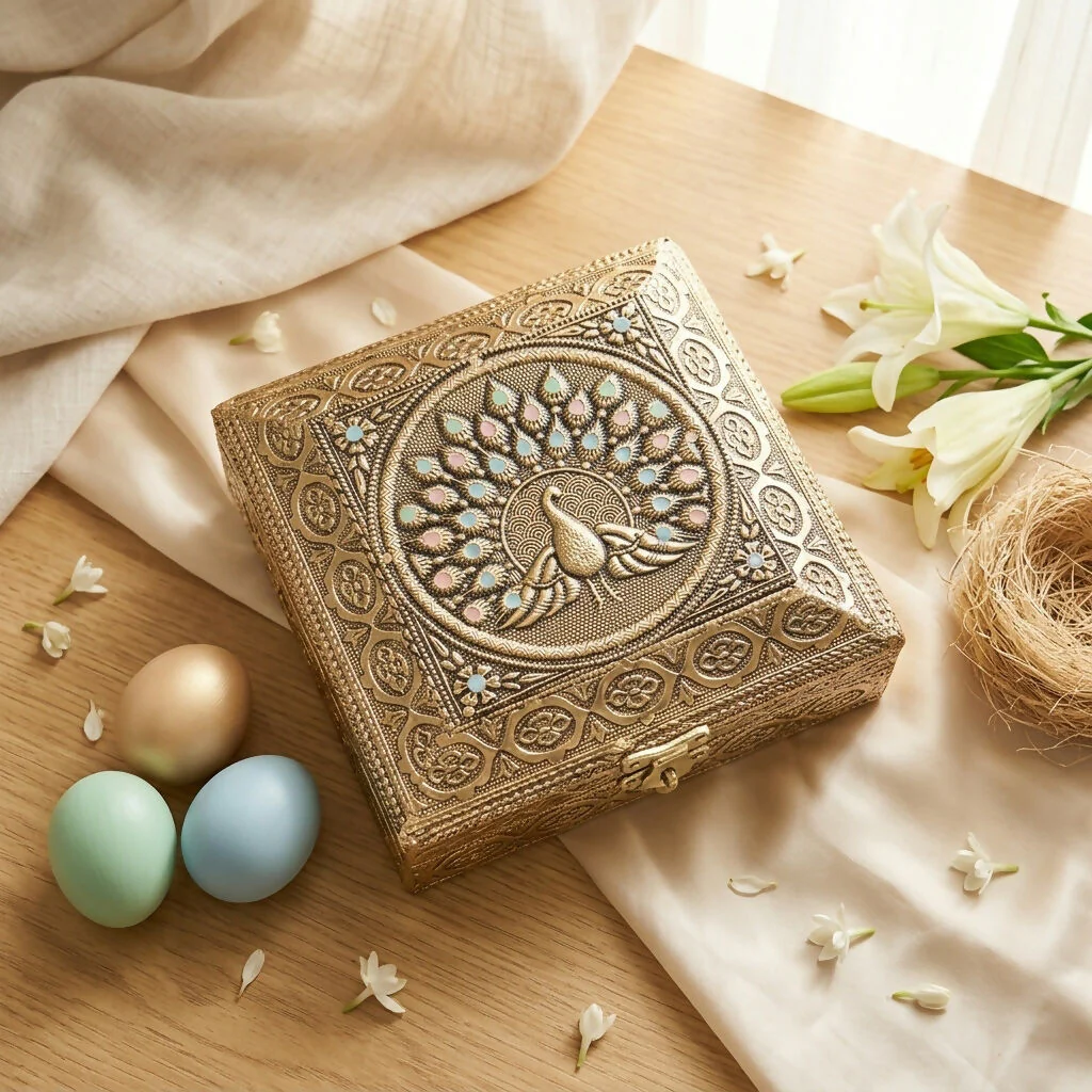 Handcrafted Brass Peacocks Jewellery Box – Elegant Storage & Decor - Image 2