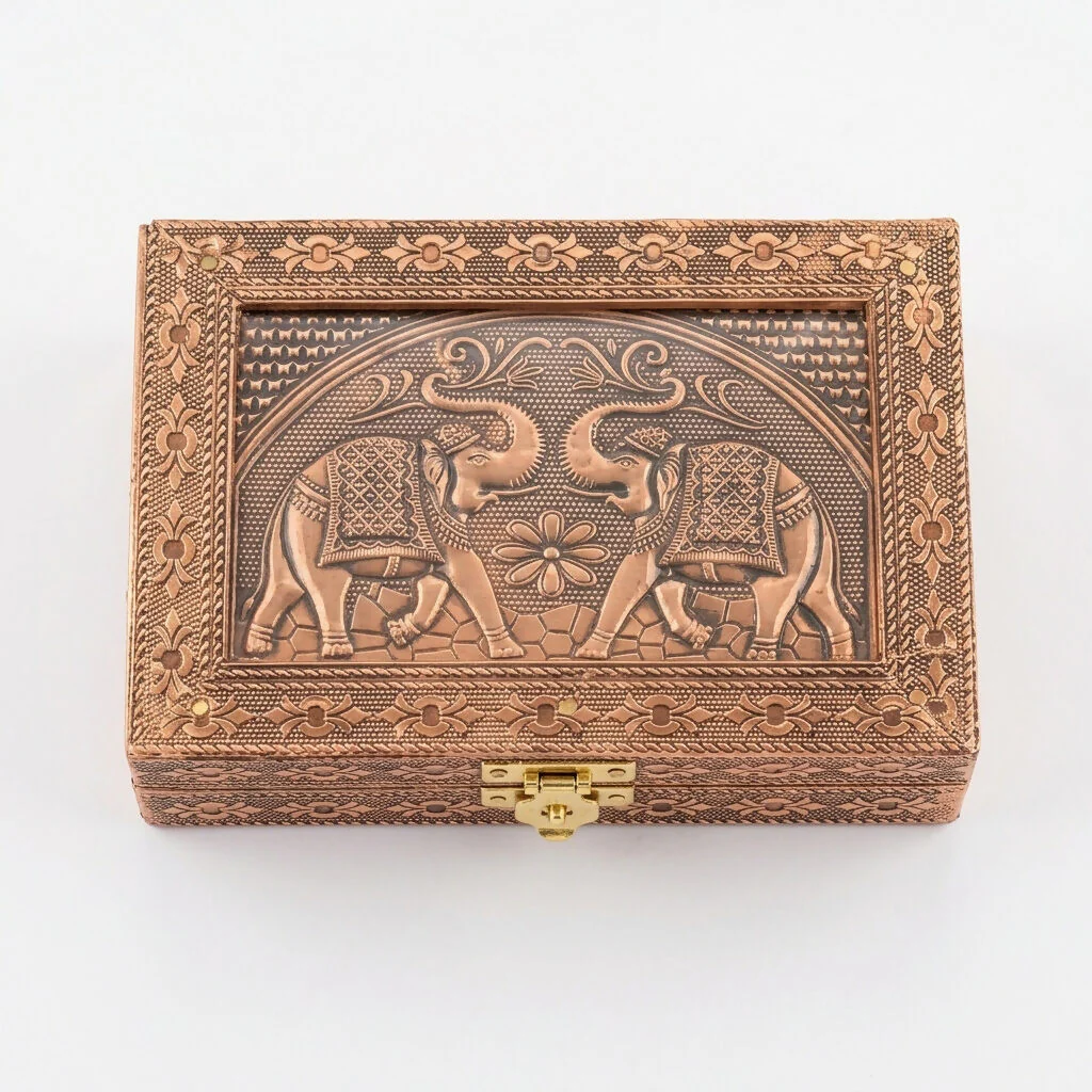 Copper-Finish Jewelry Box – Elegant Elephant Embossed Design - Image 5