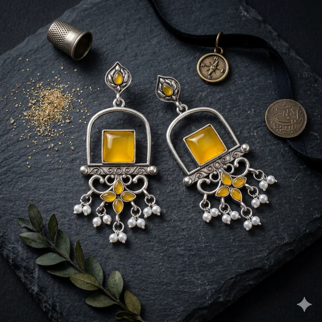 Oxidized Silver Dangle Earrings – Unique Geometric Design for Festive & Casual Wear - Image 2