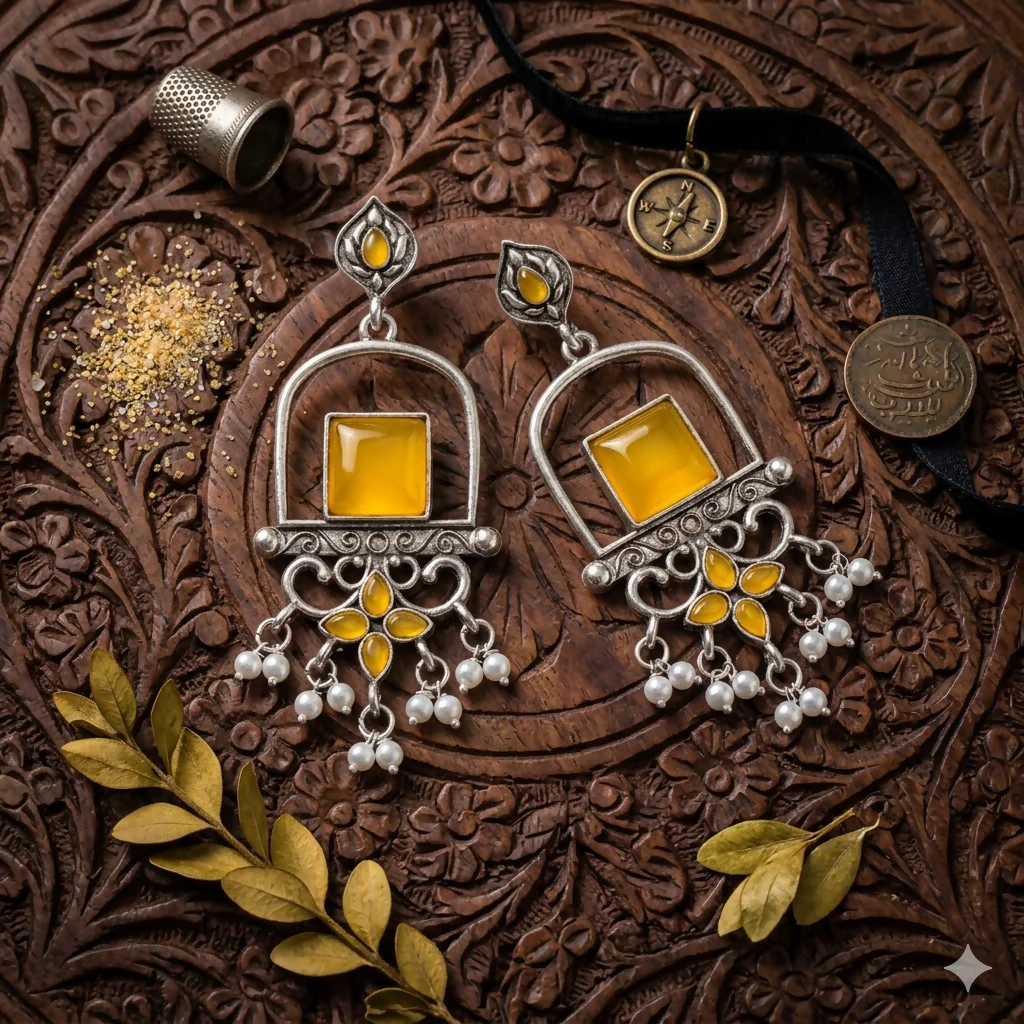 Oxidized Silver Dangle Earrings – Unique Geometric Design for Festive & Casual Wear - Image 3