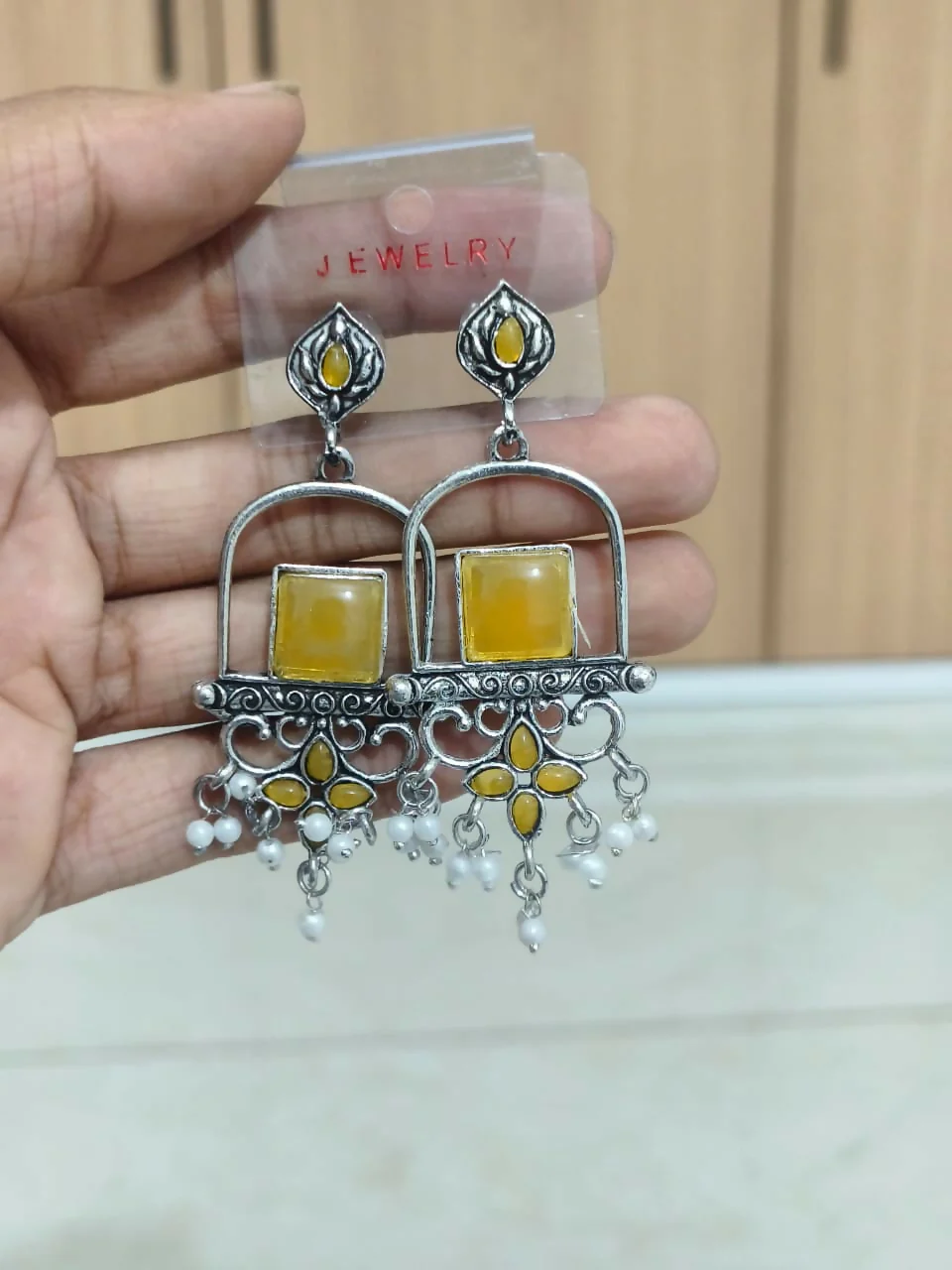 Oxidized Silver Dangle Earrings – Unique Geometric Design for Festive & Casual Wear - Image 5