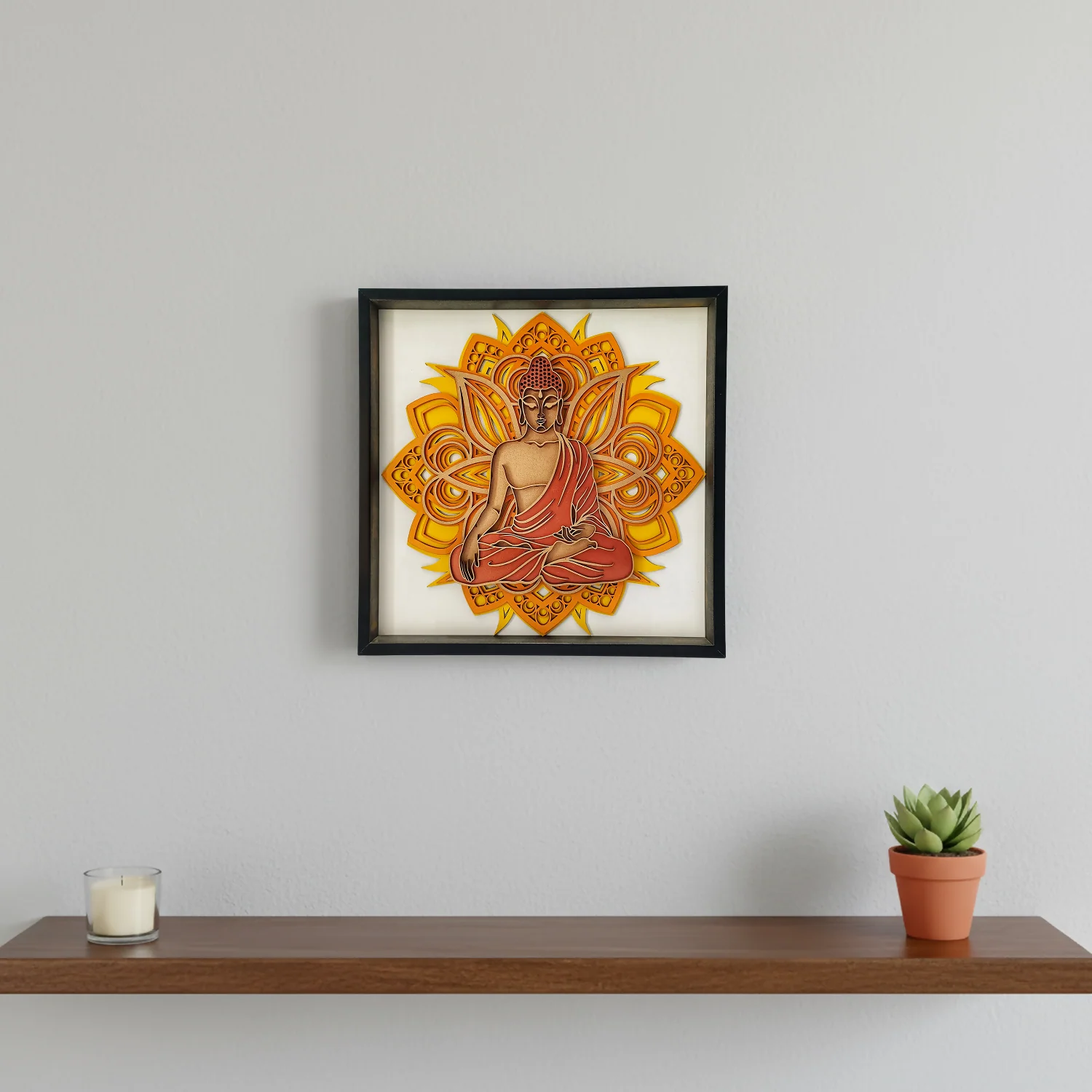 Wooden Buddha 3D Mandala Wall Art – Peaceful Home Decor 12x12 - Image 2