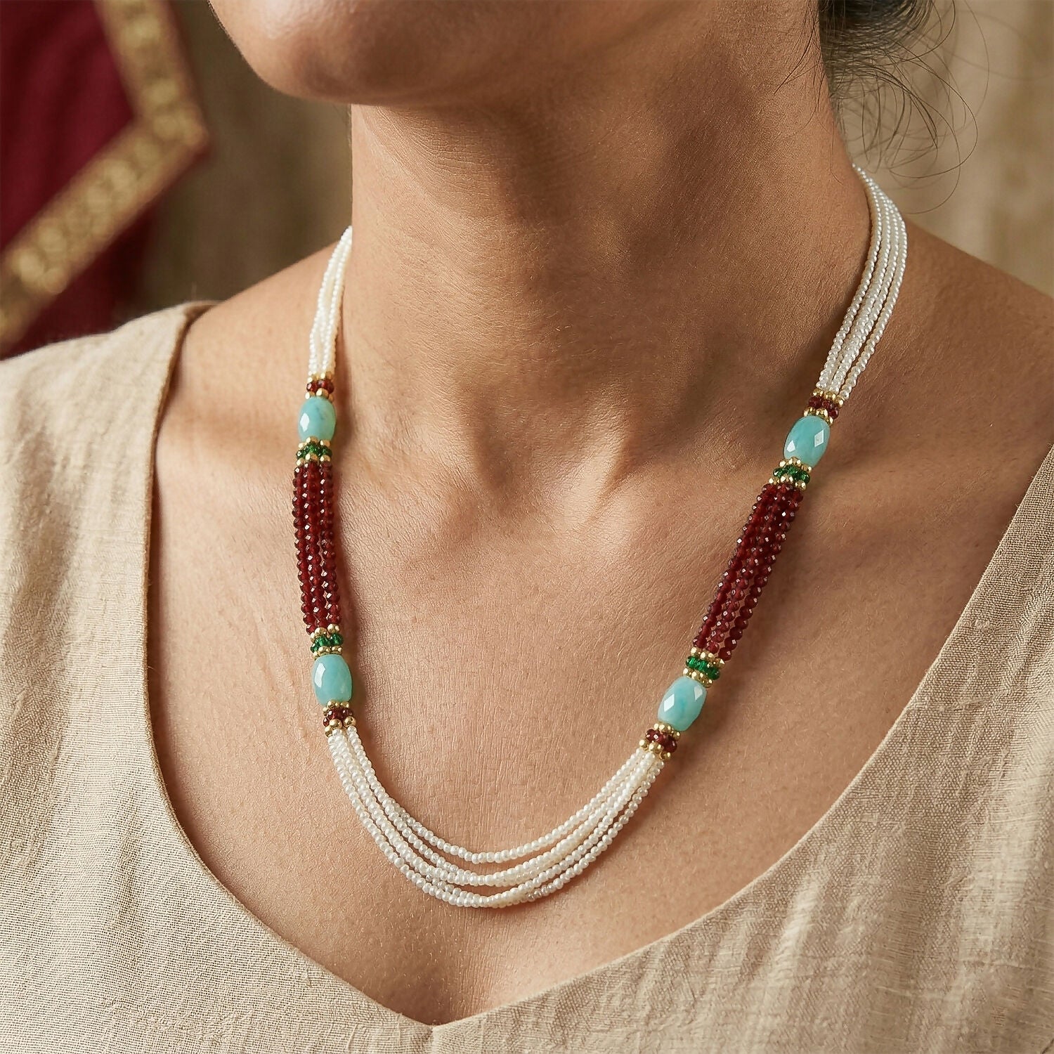 Beaded Pearl Mala Necklace – Elegant Ethnic Jewelry for Women - Image 2