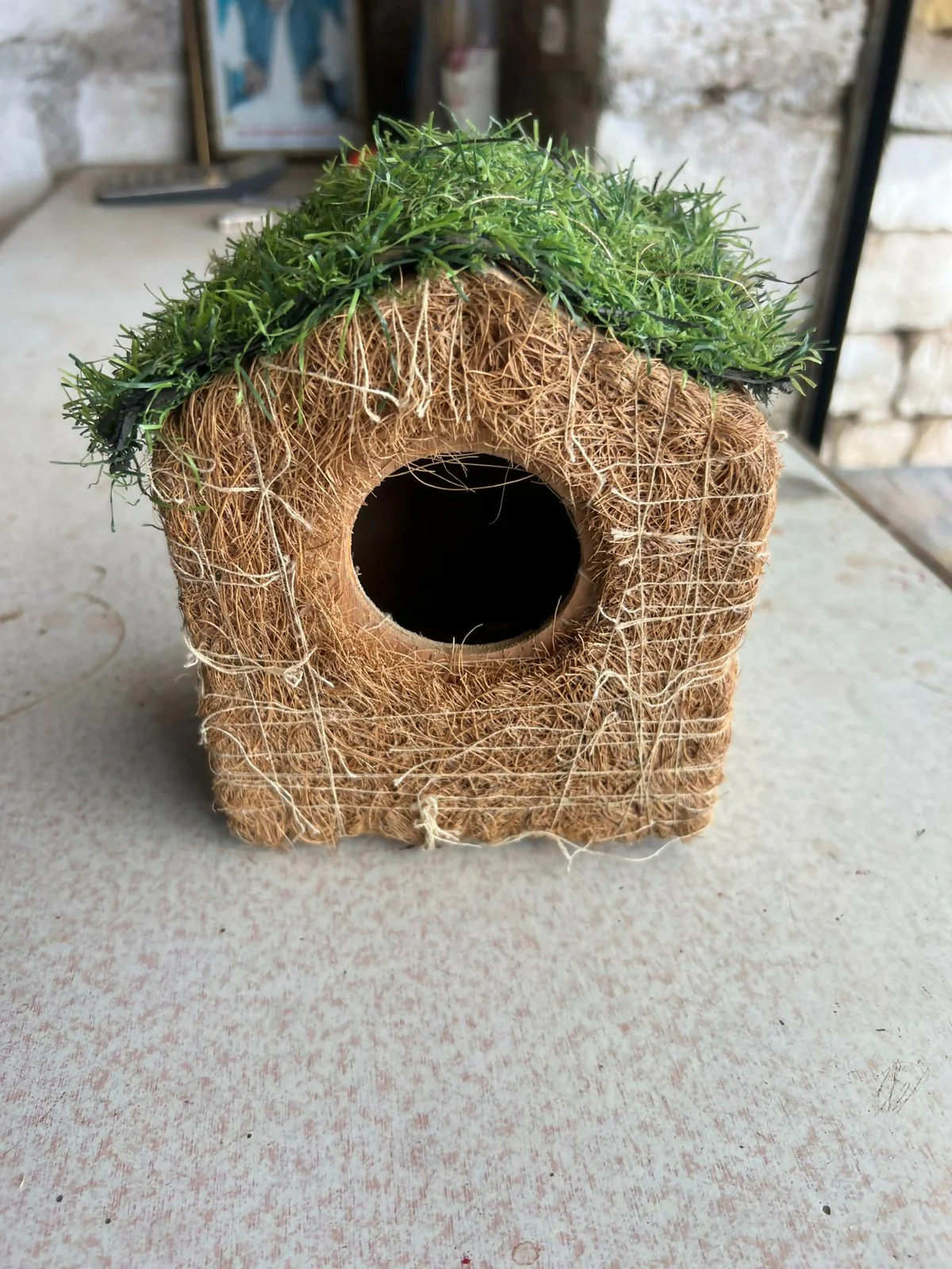 Coir Bird House – Eco-Friendly Garden Decor with Grass Roof - Image 6