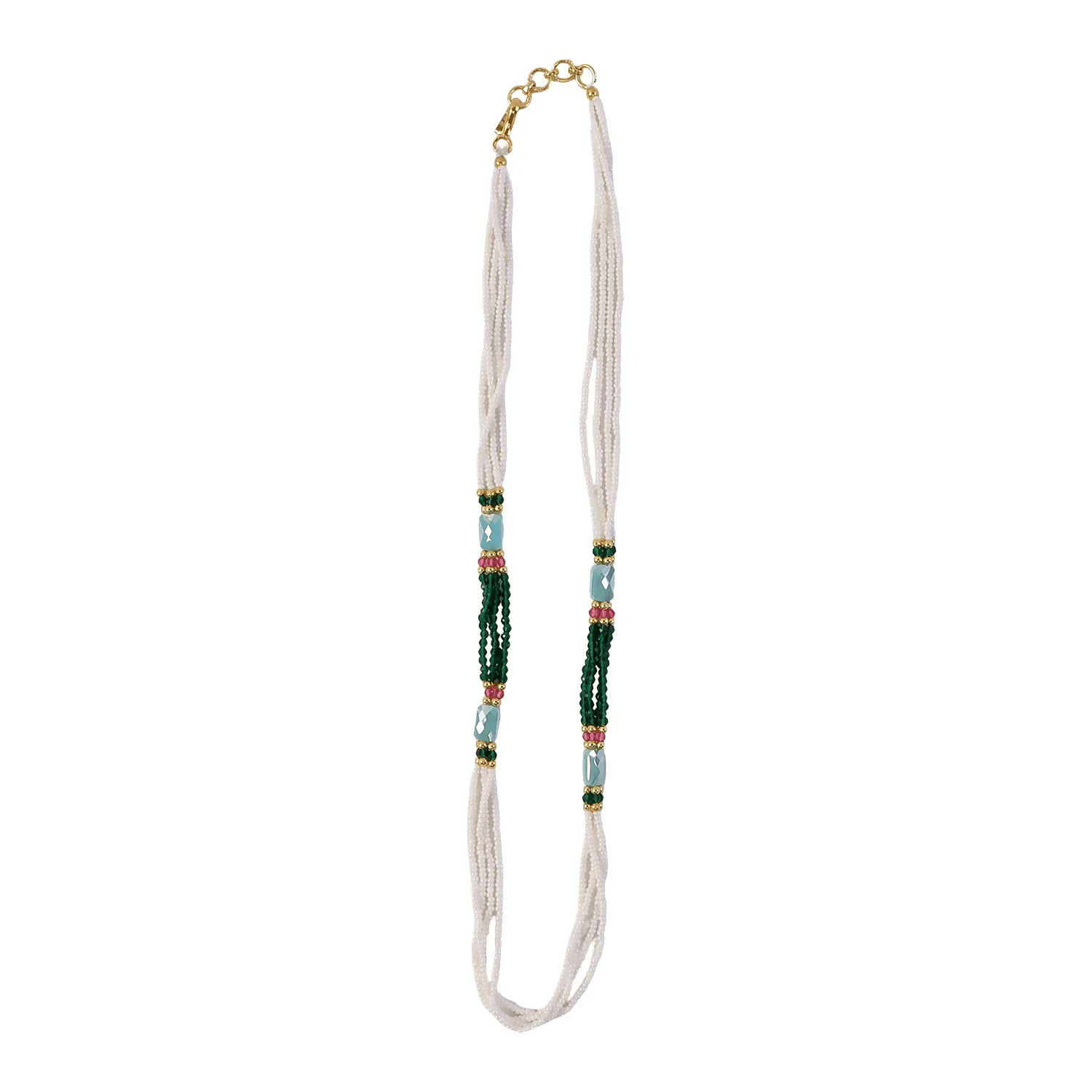 Handmade Layered Pearl Mala Necklace – Ethnic Style with Green & Aqua Beads - Image 6
