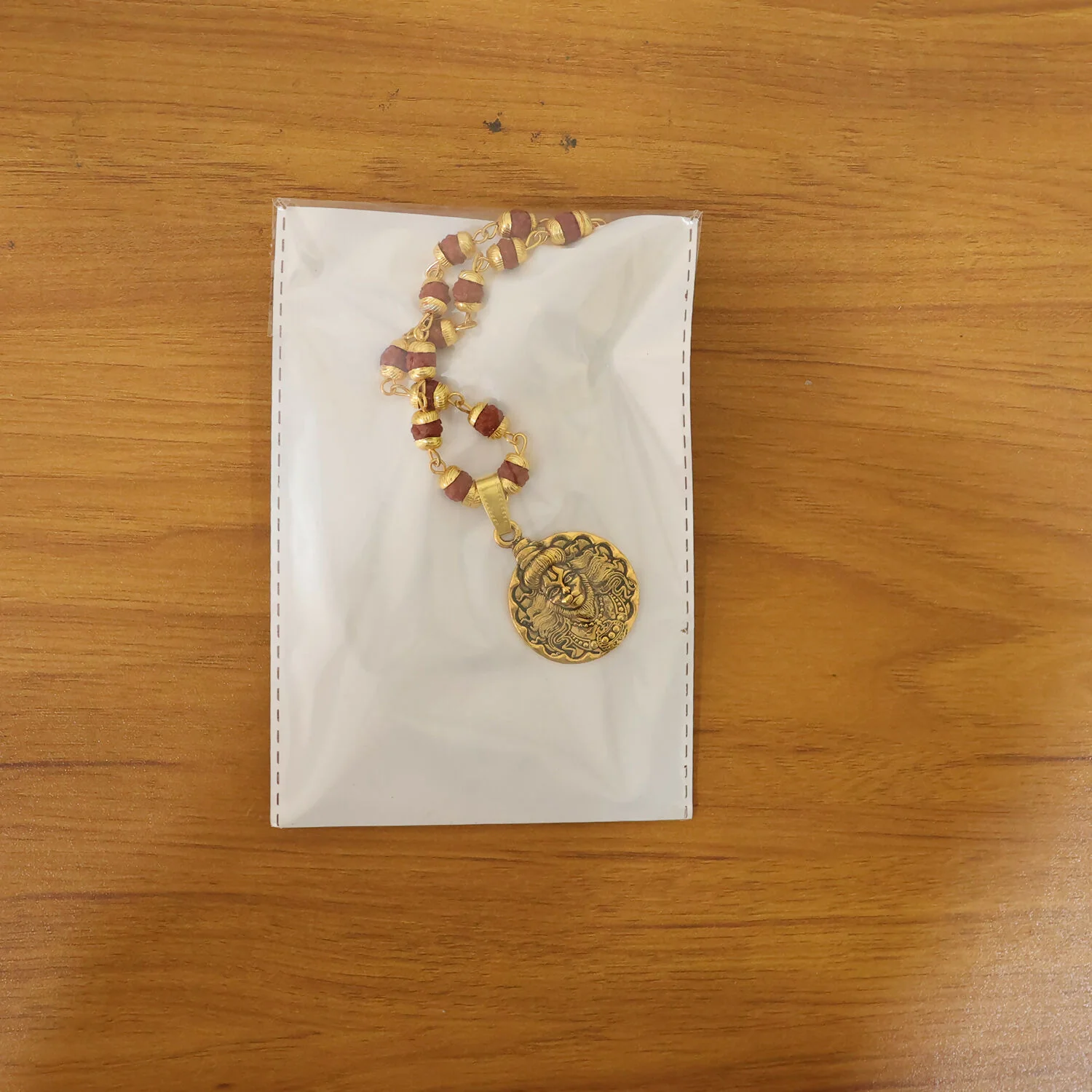 Hanuman Pendant – Gold Plated with Rudraksha Beads - Image 6