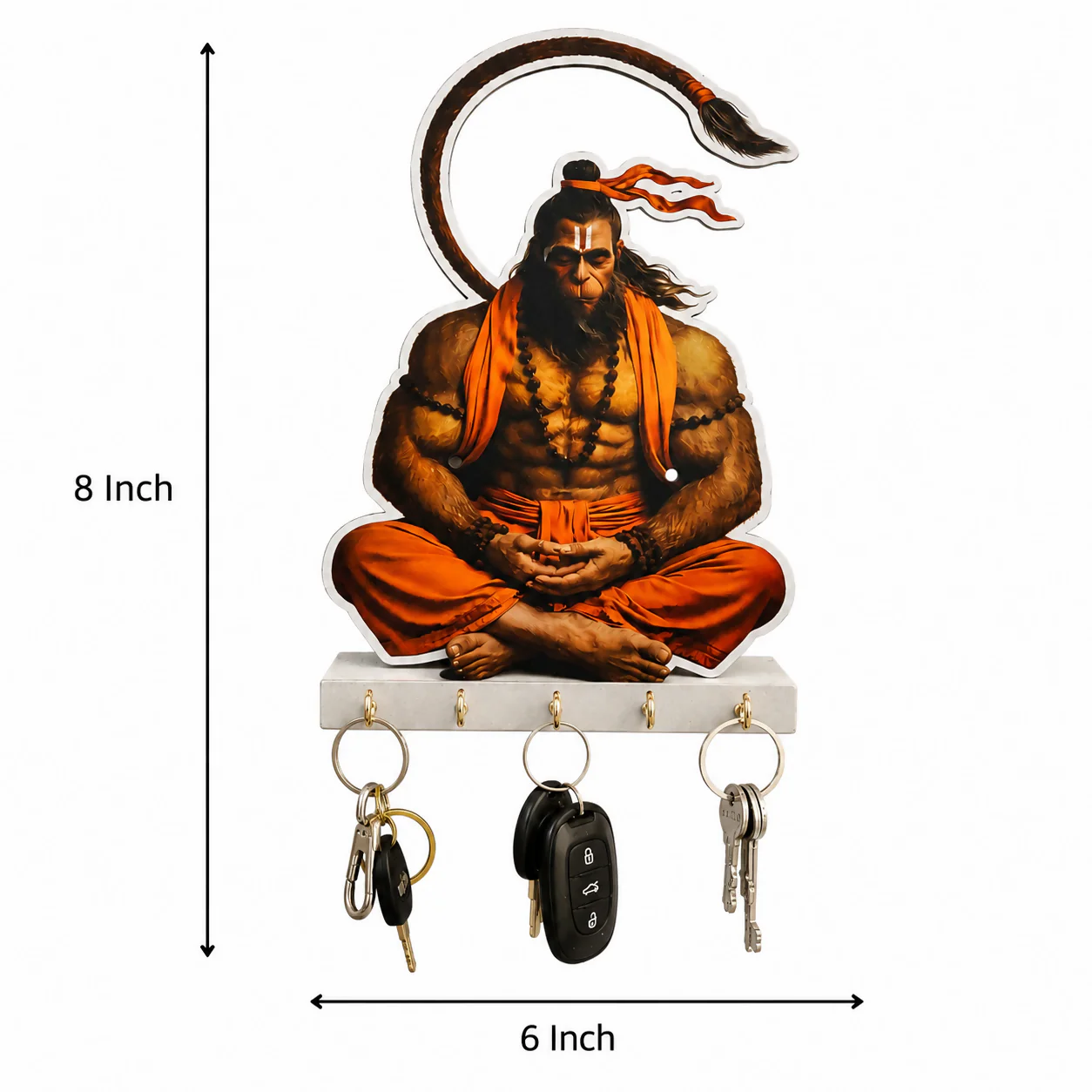Key Holder – Traditional Hanumanji Wooden Wall Decor with 5 Hooks - Image 4