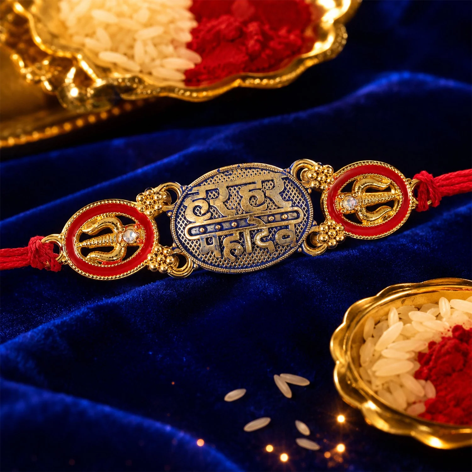 Har Har Mahadev Text Oval Premium Traditional Designer Rakhi for Brother - Image 4