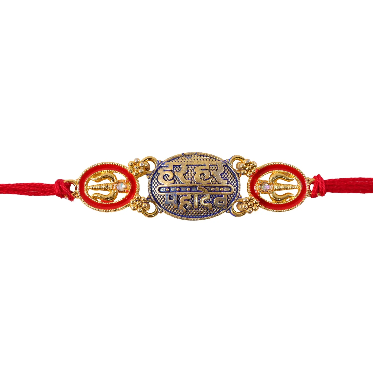 Har Har Mahadev Text Oval Premium Traditional Designer Rakhi for Brother - Image 5