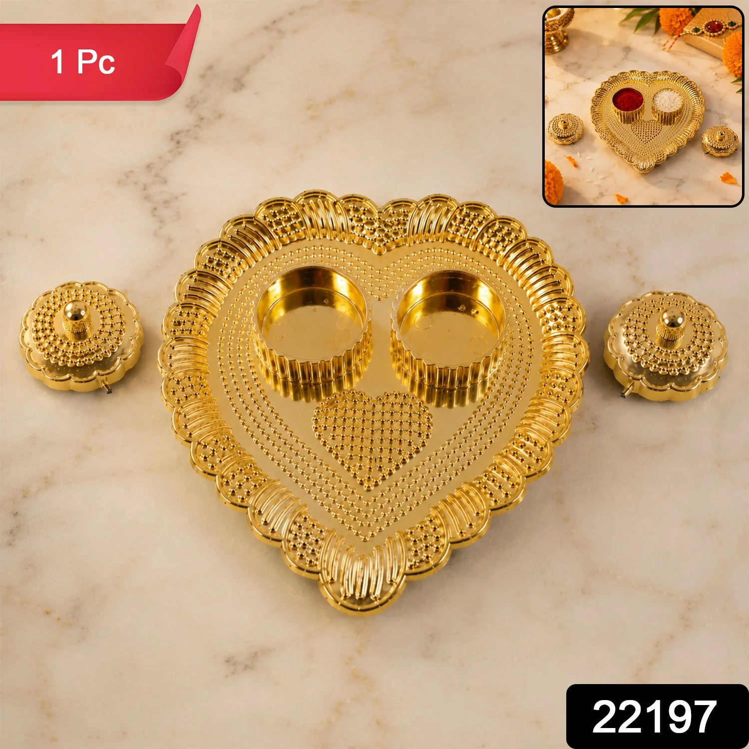 Heart Shaped Kumkum Holder – Elegant Puja Decor for Daily & Festive Rituals - Image 2