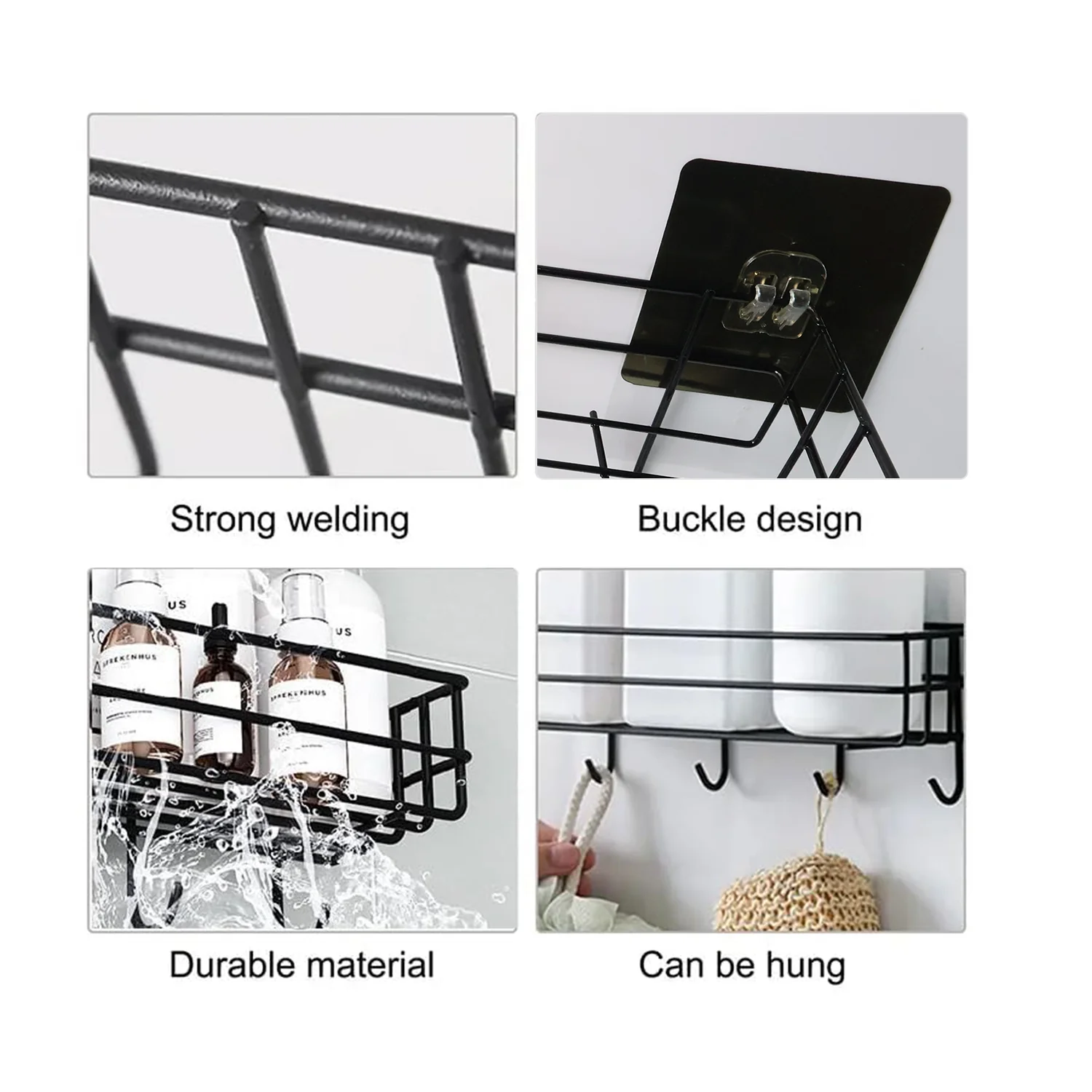 Self-Adhesive Wall Storage Baskets with Hooks – Durable Metal, No Drill - Image 6