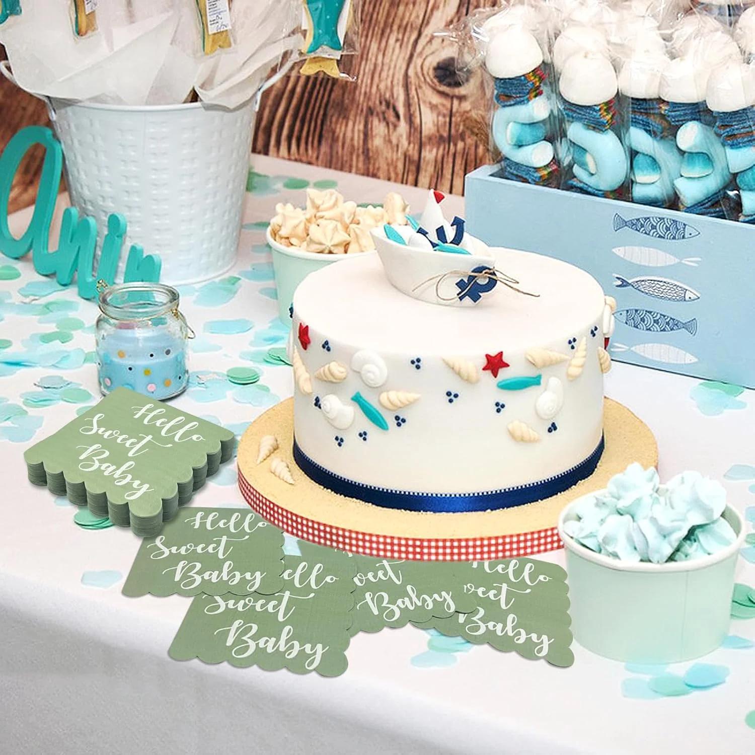 Hello Sweet Baby Party Paper Napkins – Soft Mint Green 24 Pc - Image 7