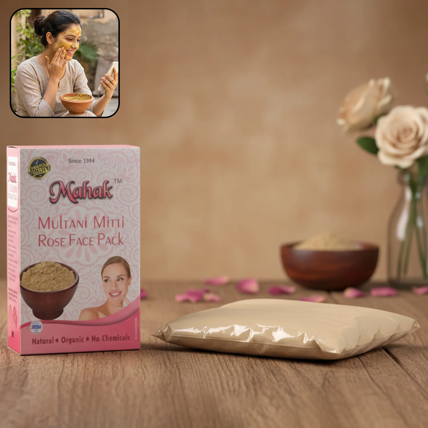 Multani Mitti Rose Face Pack – Herbal Deep Cleansing 80gm - Image 2