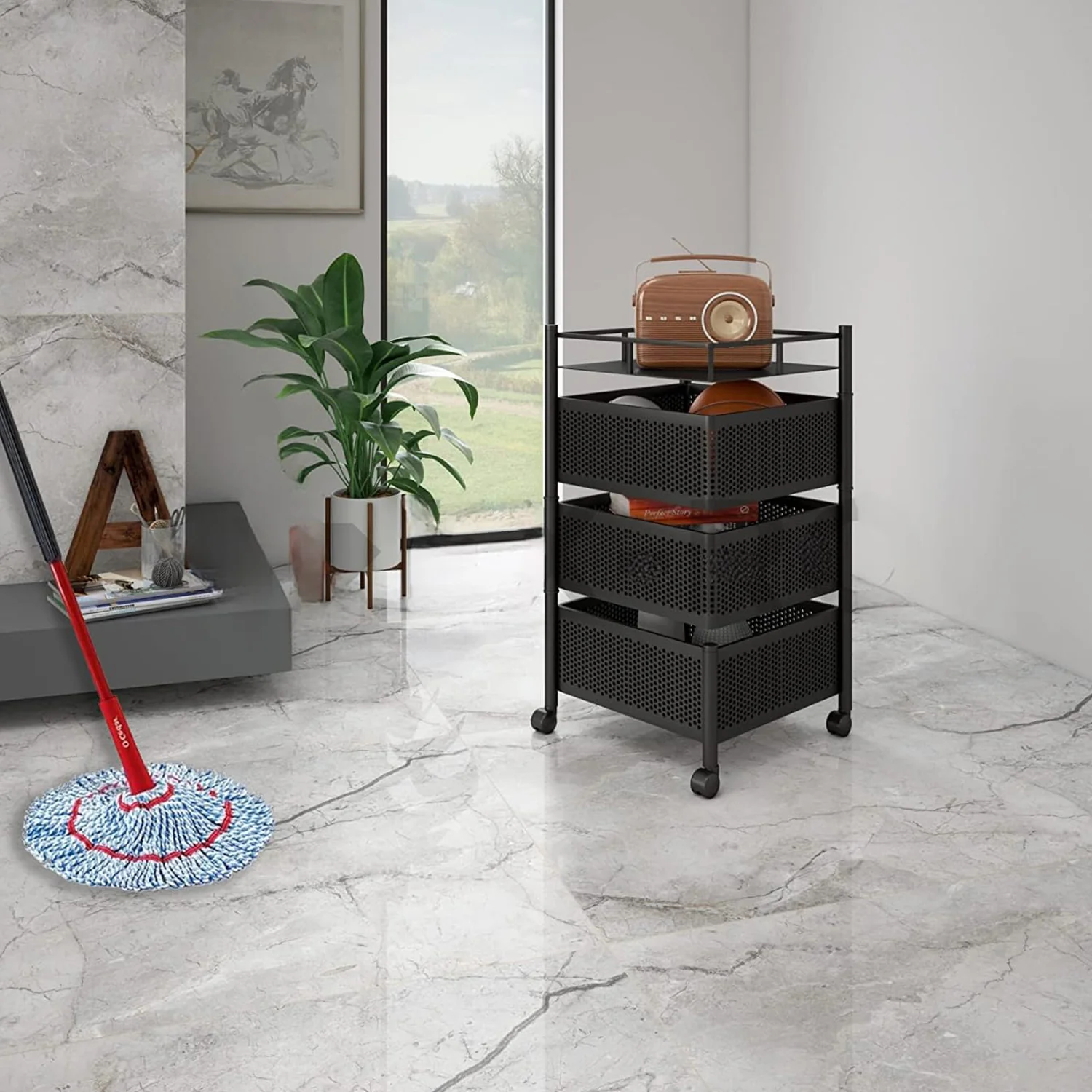 Metal Kitchen Trolley – 3-Layer Rotating Baskets | CookAura - Image 3