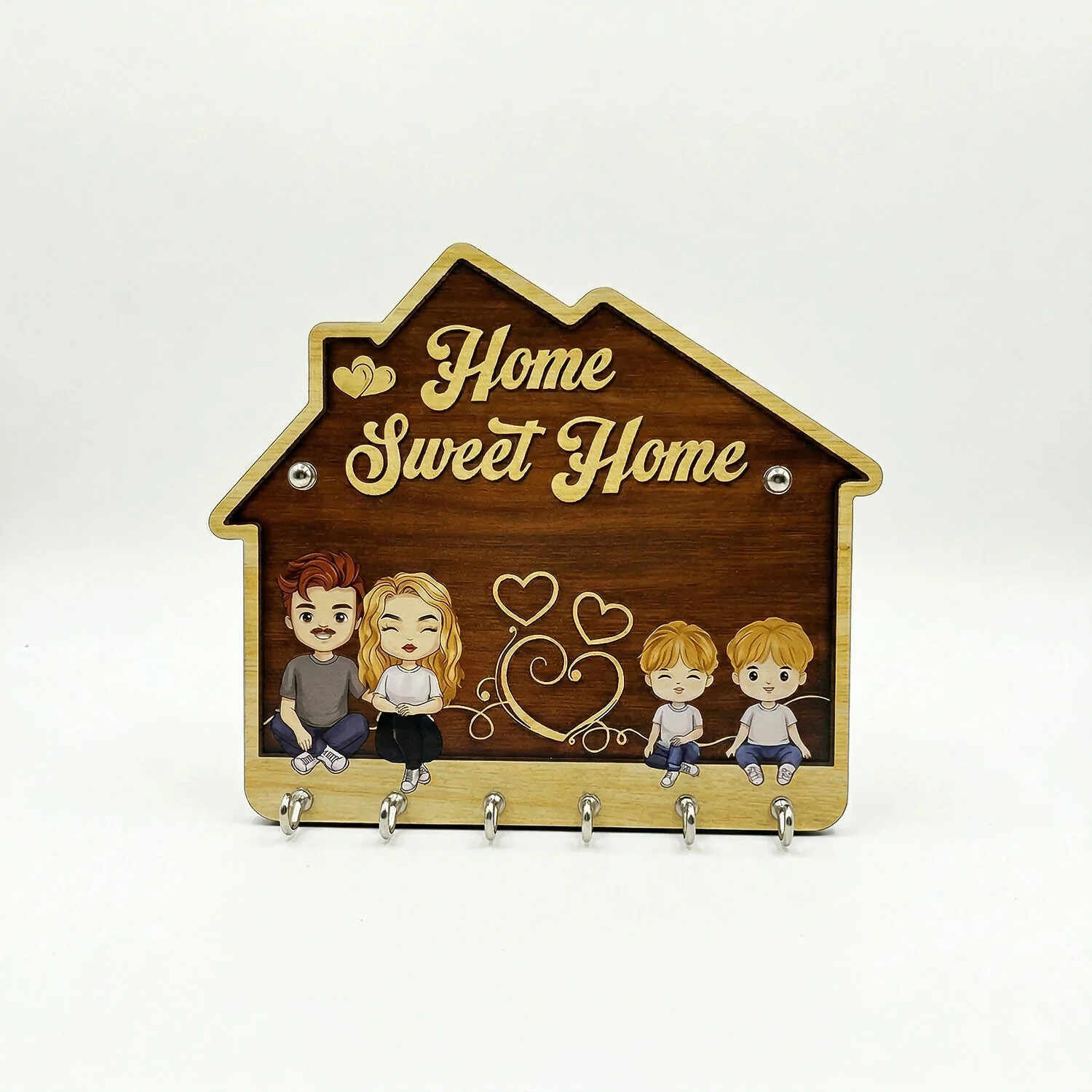 Wooden Key Holder for Wall Home Sweet Home 5 Hooks Organizer - Image 5